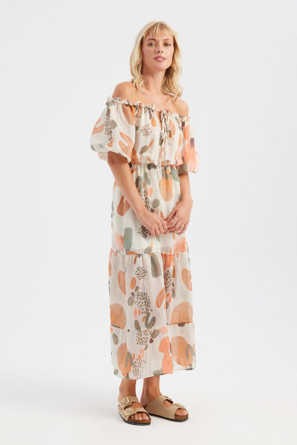 Abstract Off Shoulder Maxi Dress
