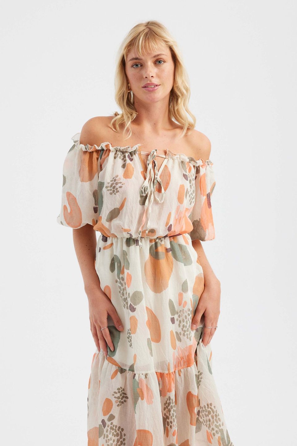 Abstract Off Shoulder Maxi Dress
