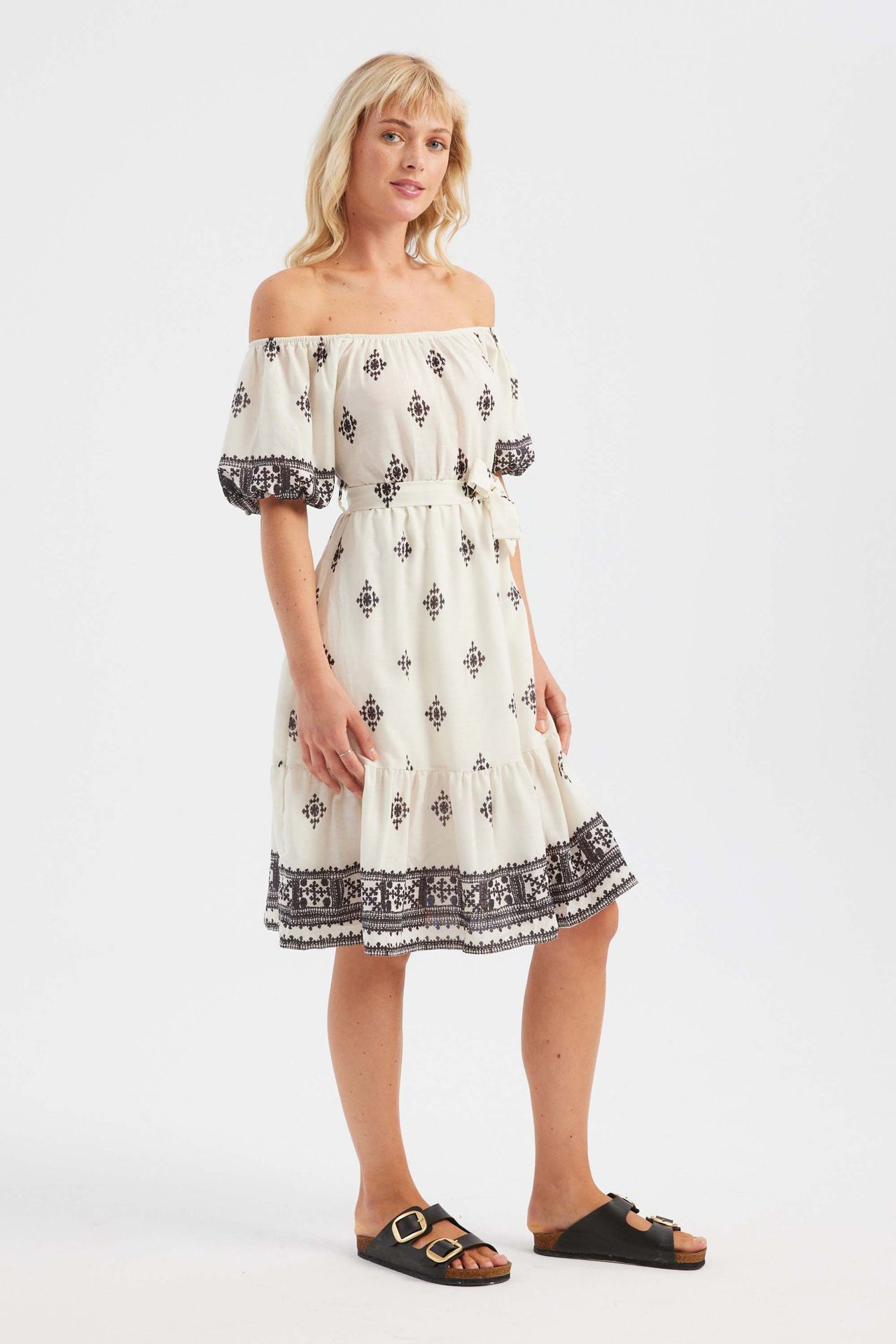 Printed Off Shoulder Midi Dress