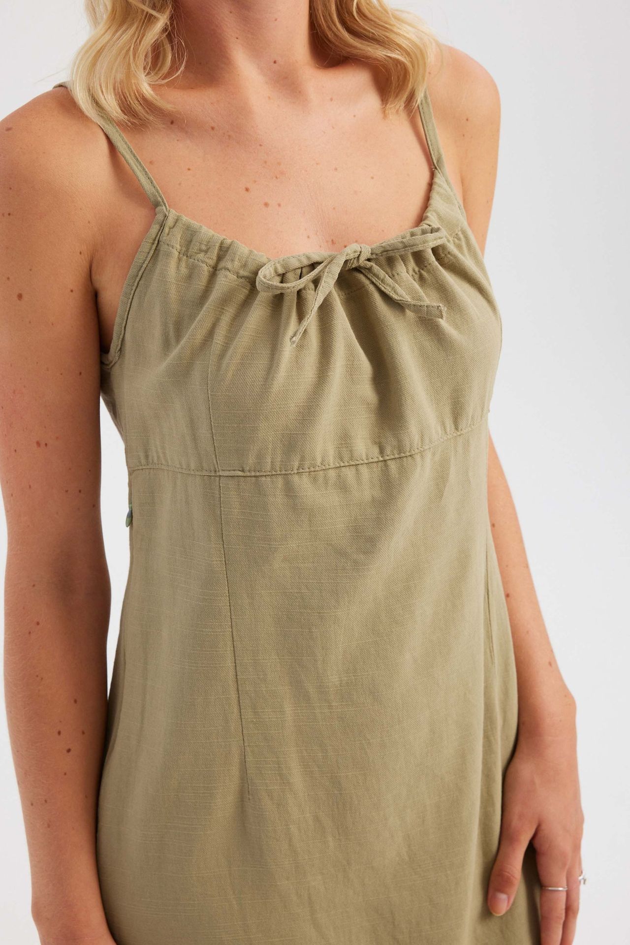 Cotton Round Neck Strappy Midi Dress