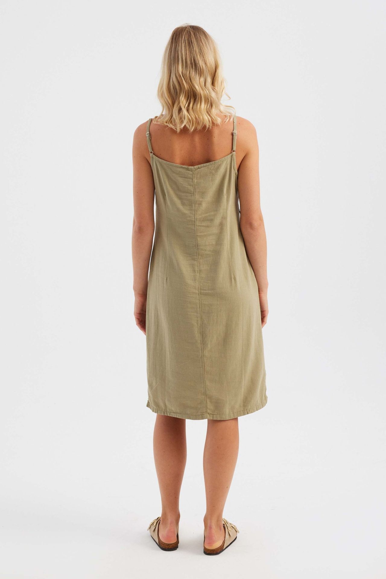 Cotton Round Neck Strappy Midi Dress