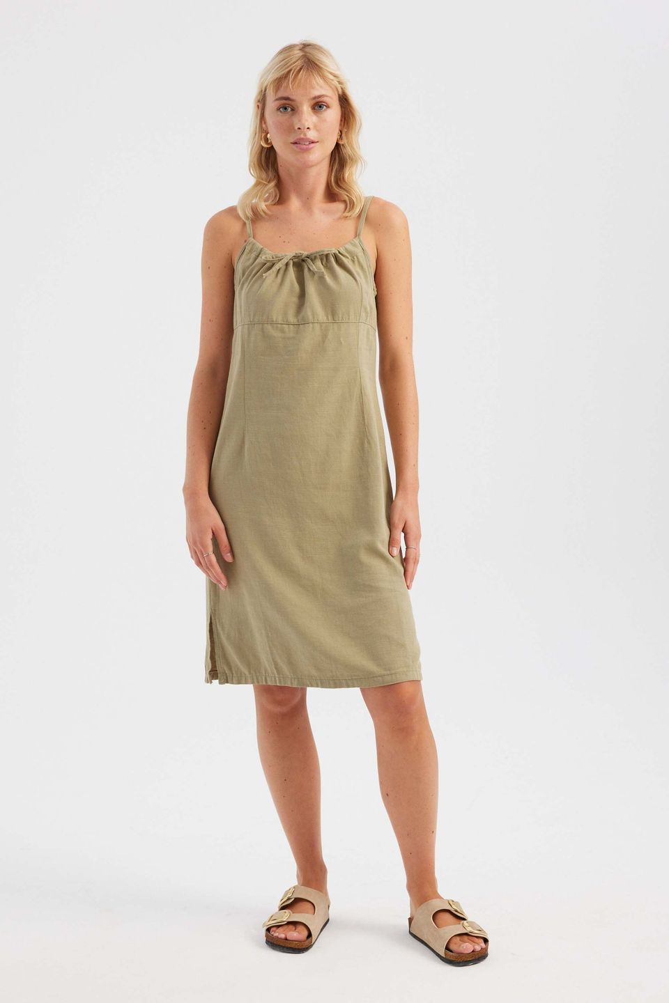 Cotton Round Neck Strappy Midi Dress