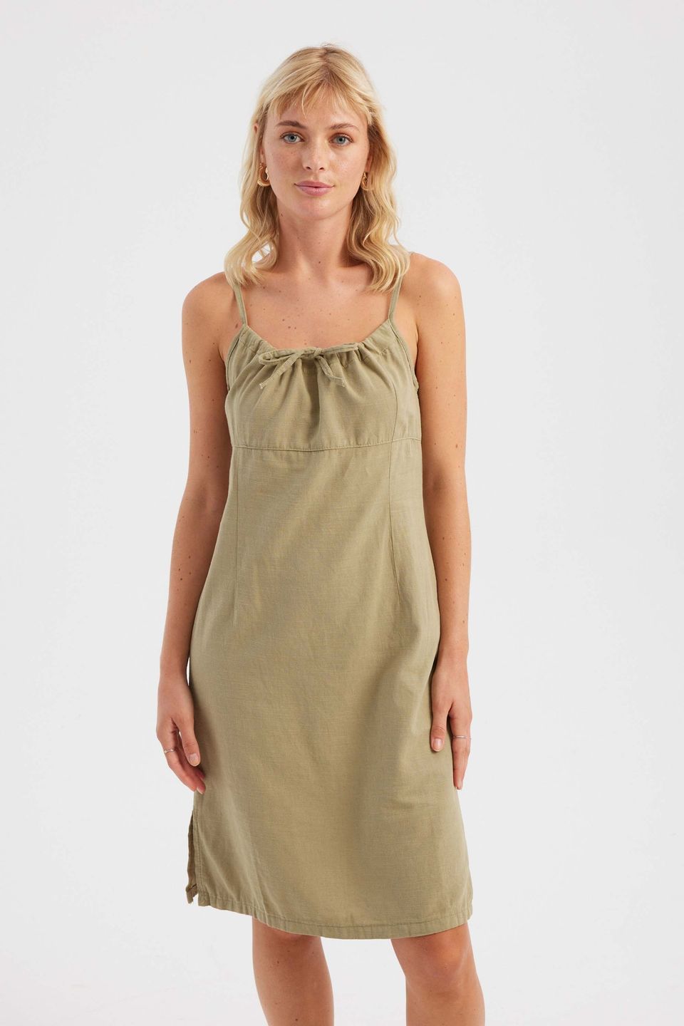 Cotton Round Neck Strappy Midi Dress