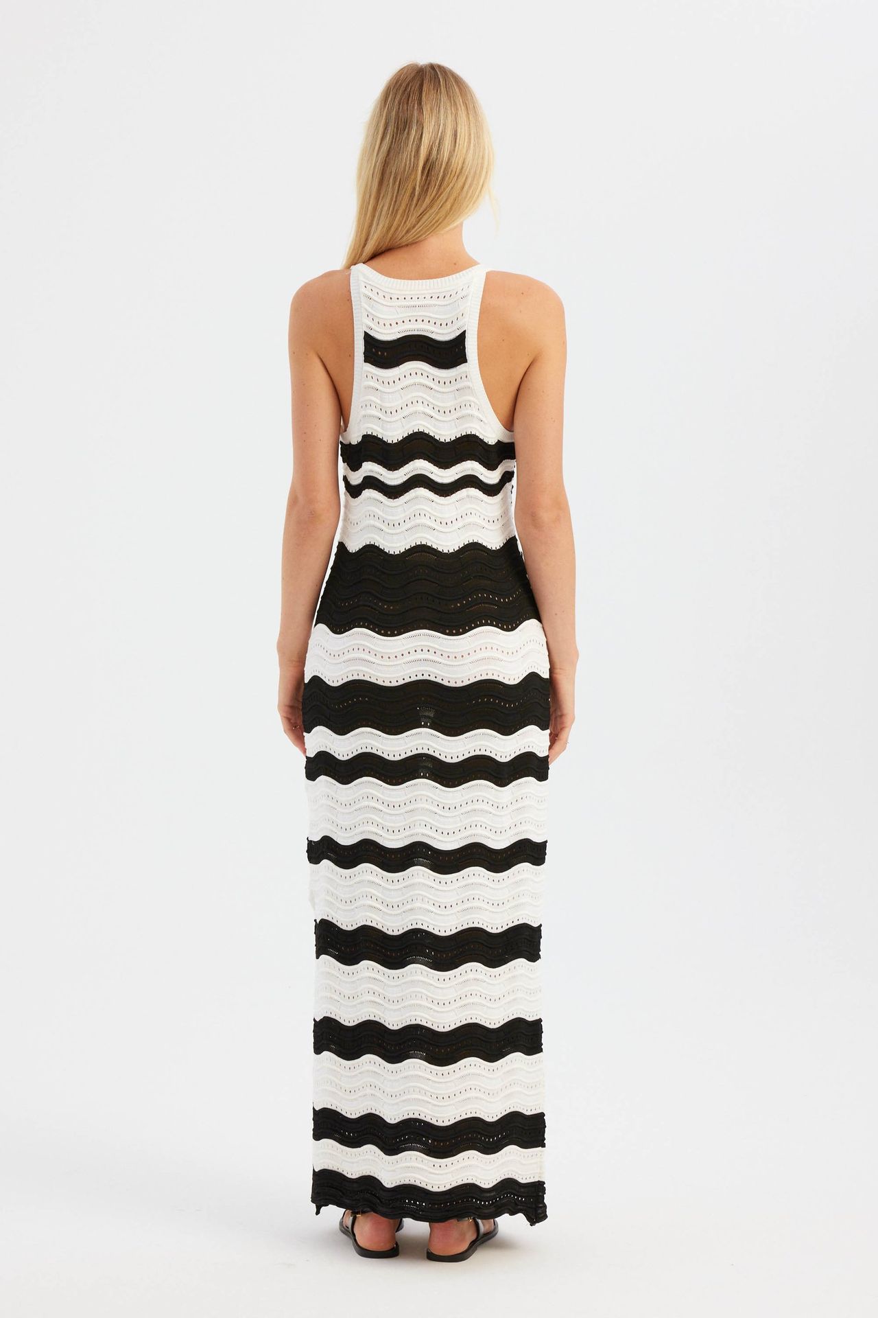 Striped V Neck Side Slit Maxi Dress