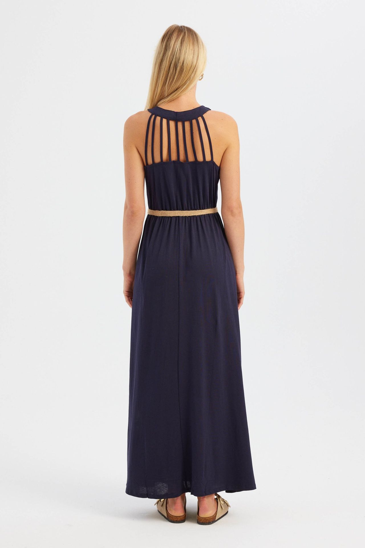 Halter Neck Back Detail Maxi Dress with a Belt