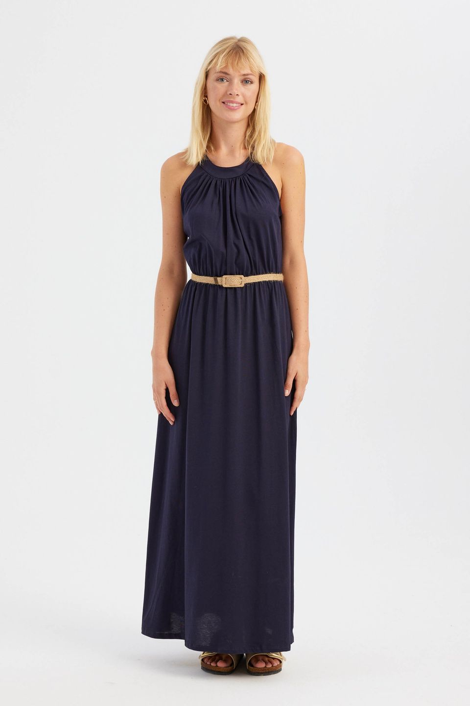 Halter Neck Back Detail Maxi Dress with a Belt