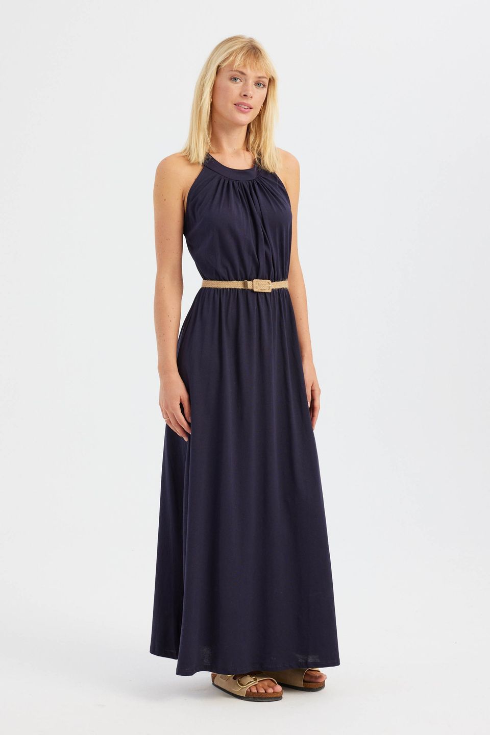 Halter Neck Back Detail Maxi Dress with a Belt