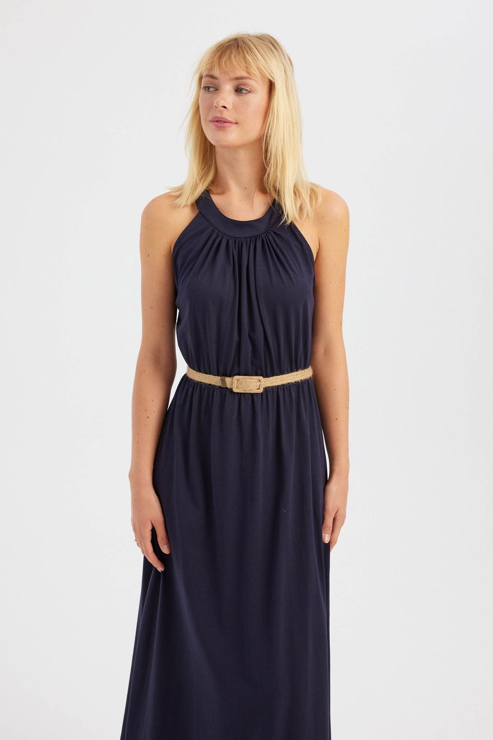 Halter Neck Back Detail Maxi Dress with a Belt