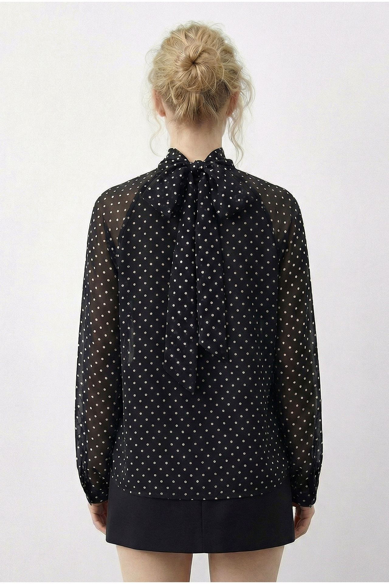 LUCCI Polka Dot Turtleneck Chiffon Blouse 5