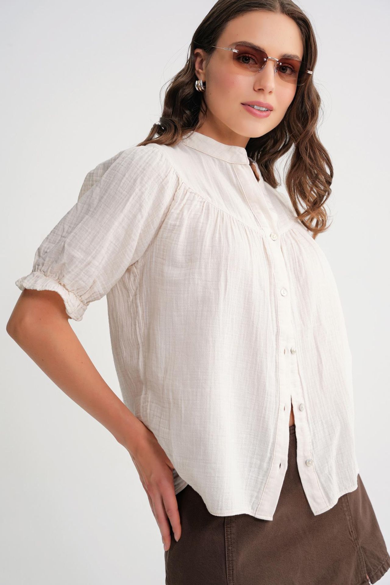 Mixray Linen Blend Short Sleeve Buttoned Shirt 5