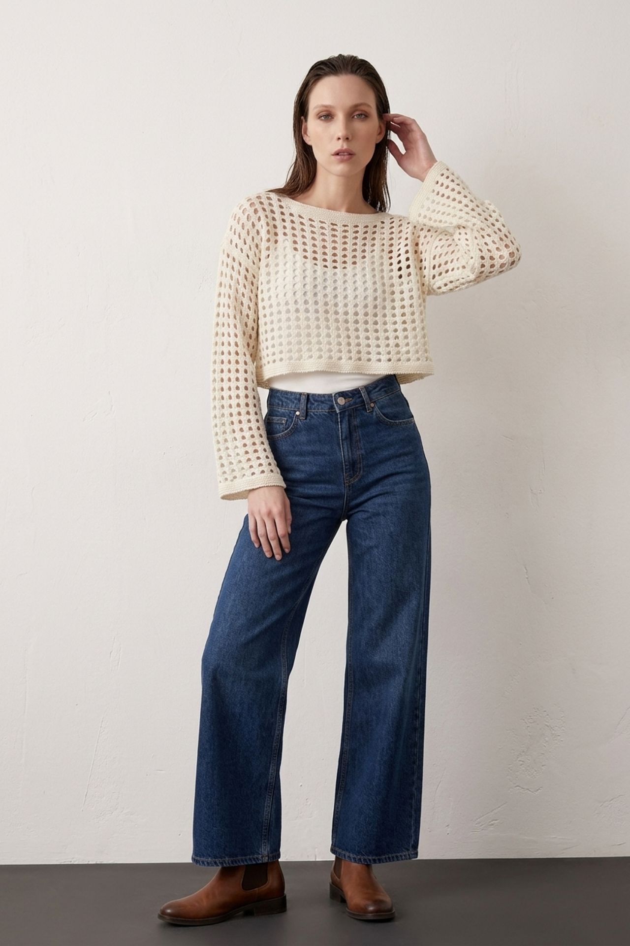 MY FASHION Textured Acrylic Crop Knit Top 1