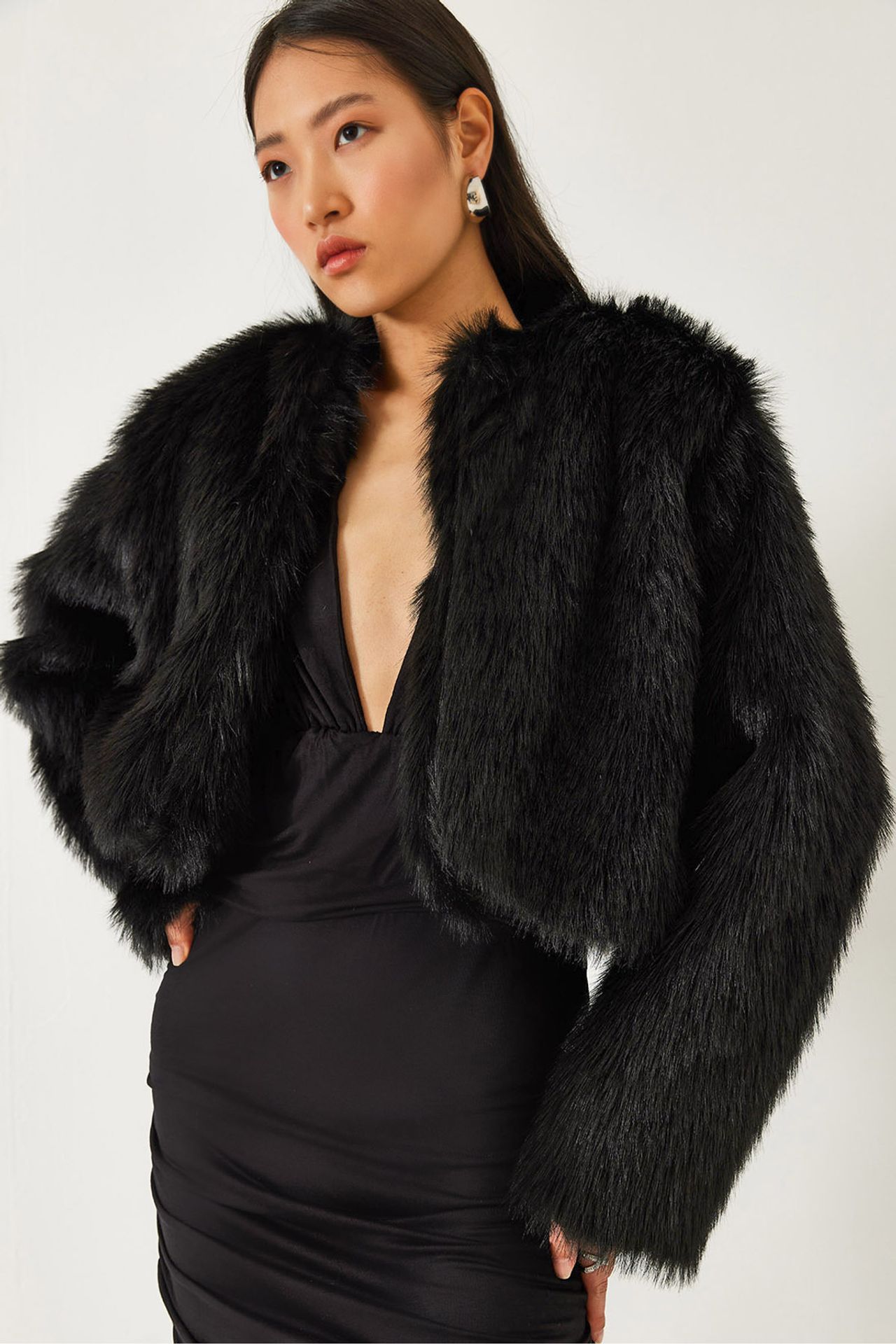 LUCCI Boxy Crop Faux Fur Coat 1