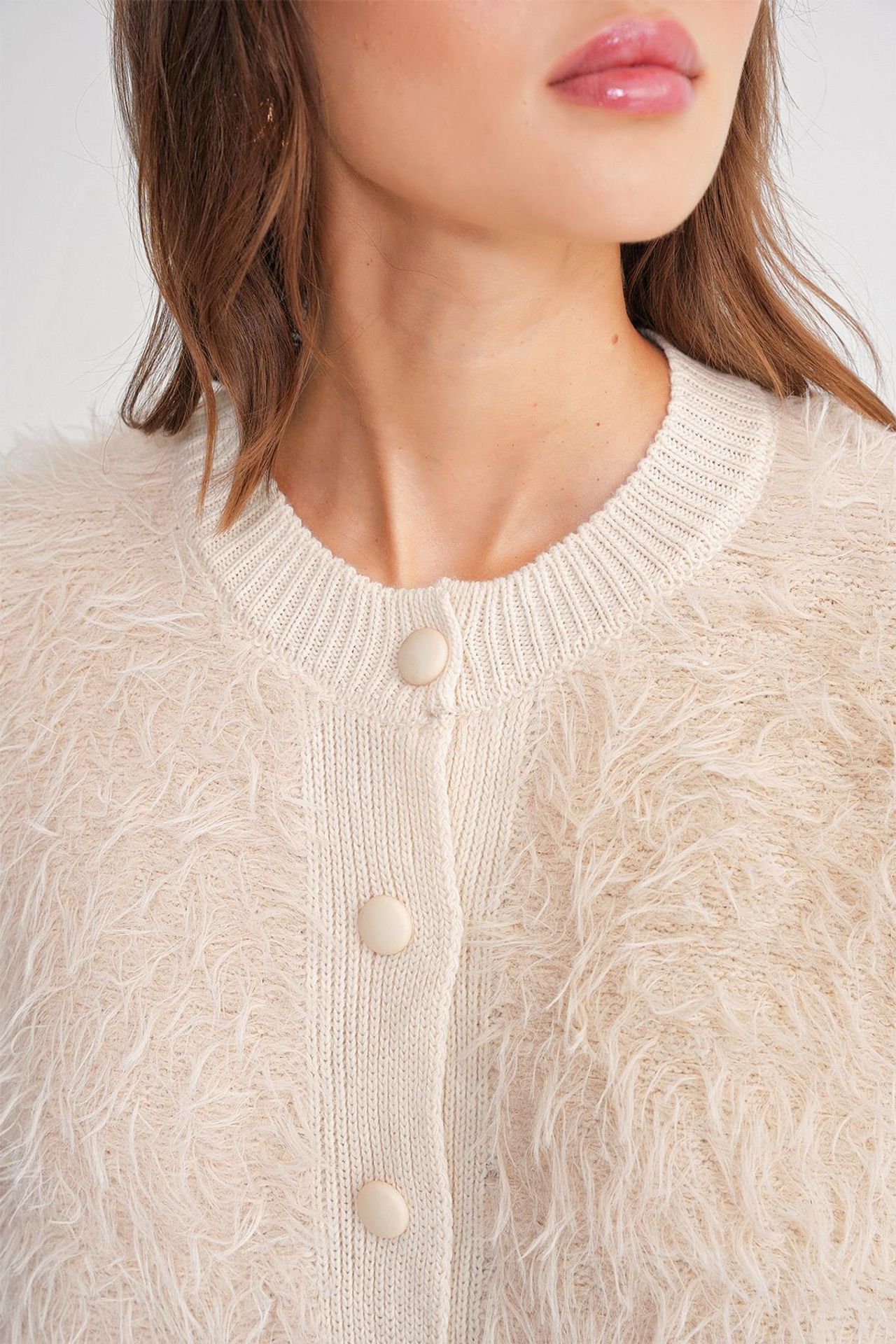 Mixray Buttoned Plush Textured Cardigan 6