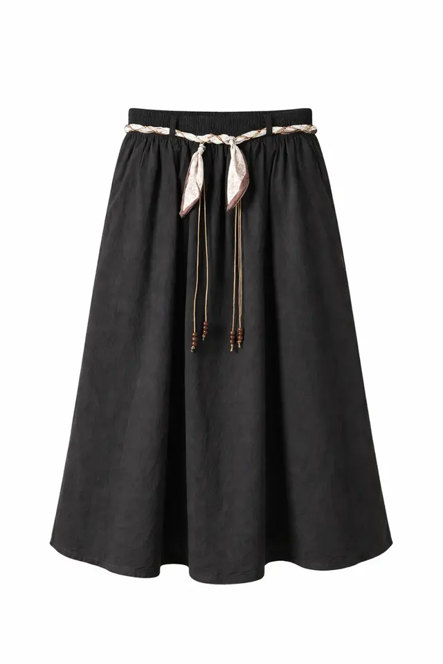 MIXRAY Women's High Waist A-Line Midi Skirt