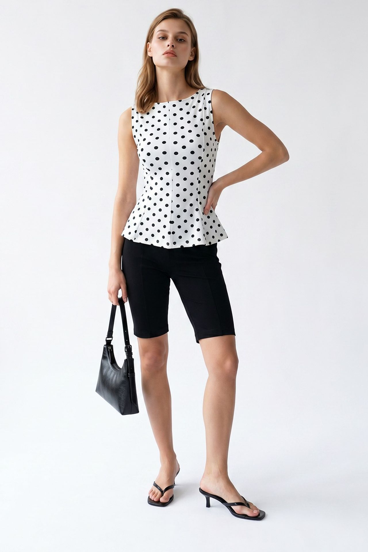 MIXRAY Fitted Polka Dot Peplum Blouse 5