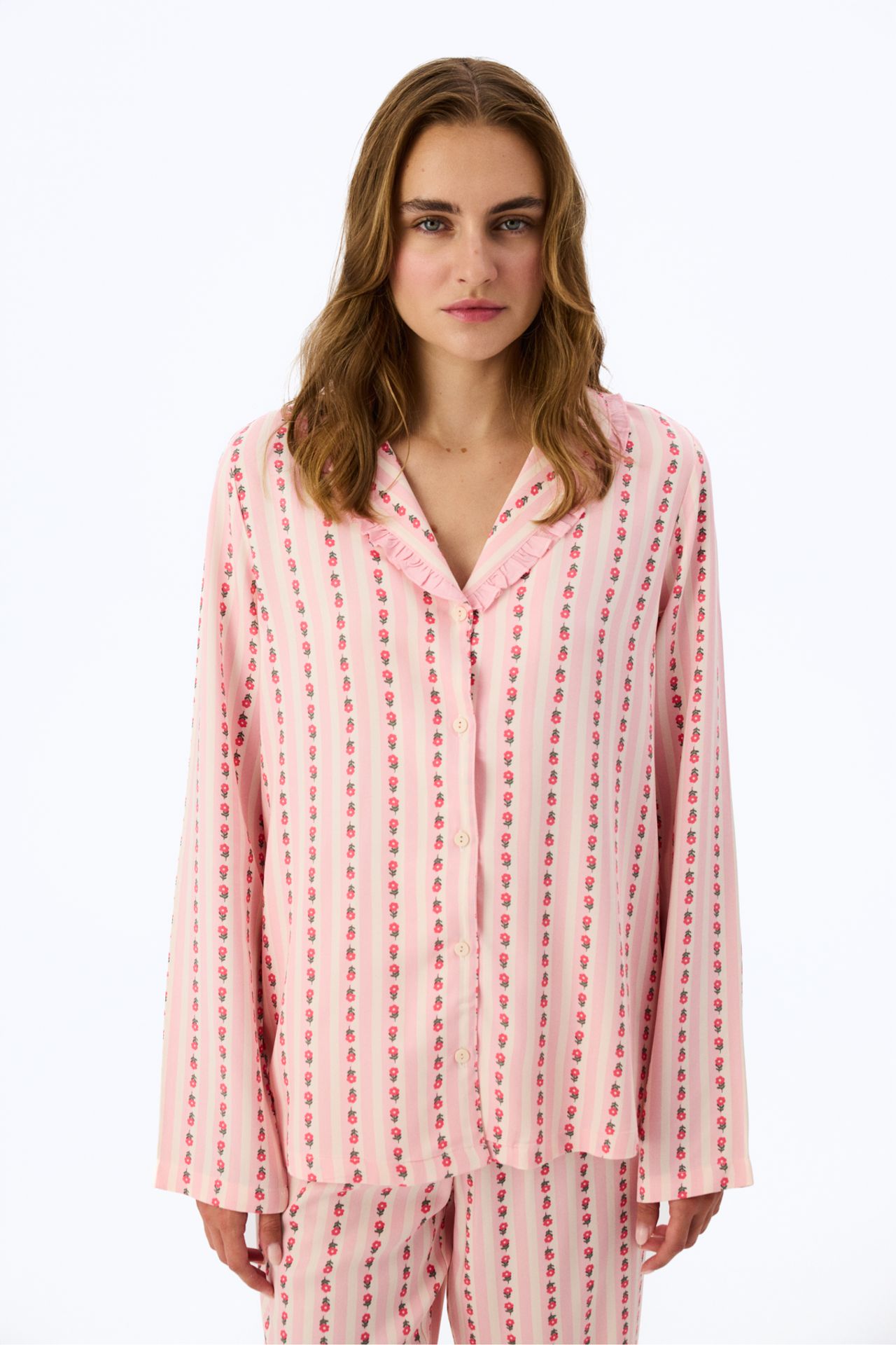 PENTI Light Floral Ruffled Long Sleeve Shirt Trousers Pajama Set 2