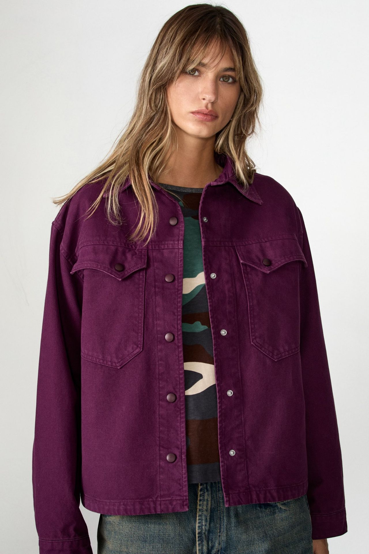 GRIMELANGE Shirt Collar Snap Jacket 1