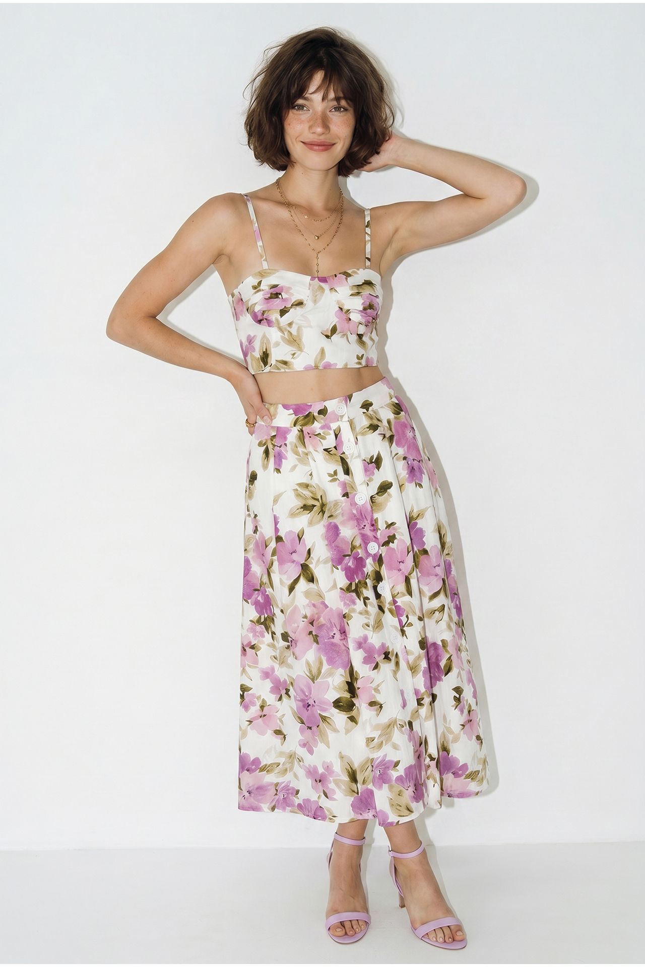 LUCCI Floral Cotton Blouse And Midi Skirt Set 5