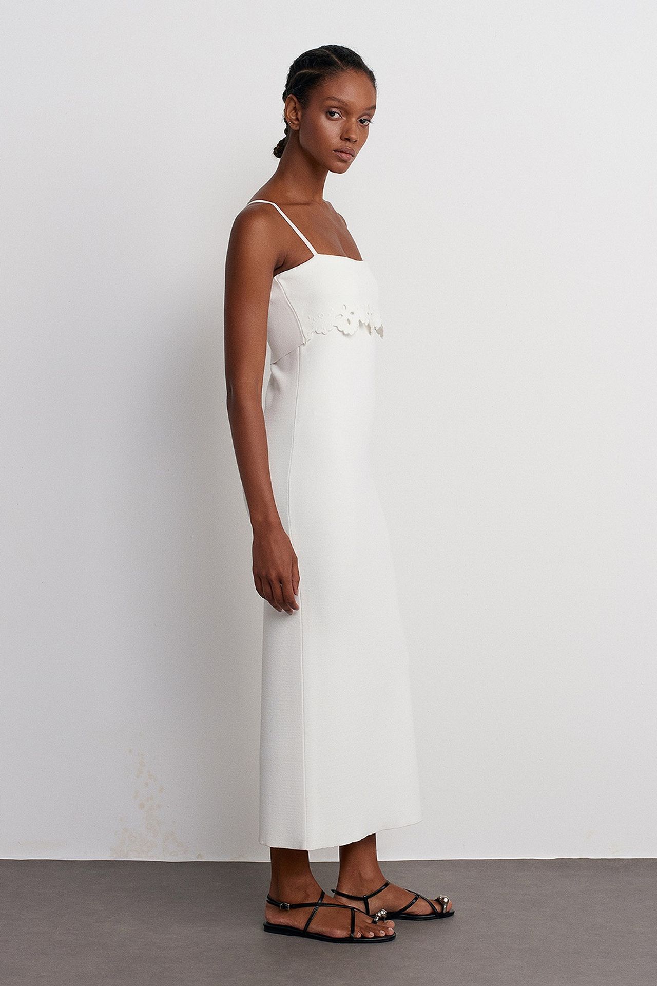 DILVIN Ribbed Bodycon Midi Dress With Square Neck 3