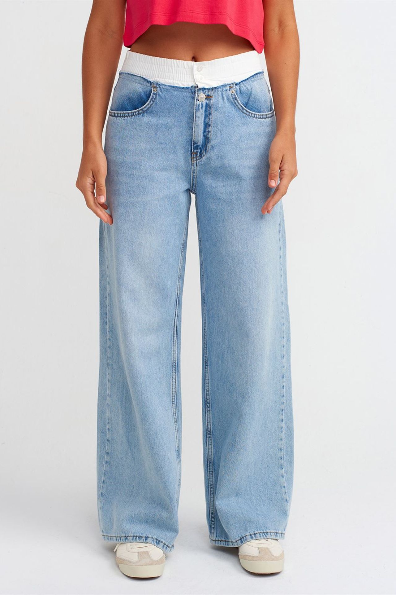 DILVIN Yüksek Bel Geniş Paça Pamuklu Denim Jean 3
