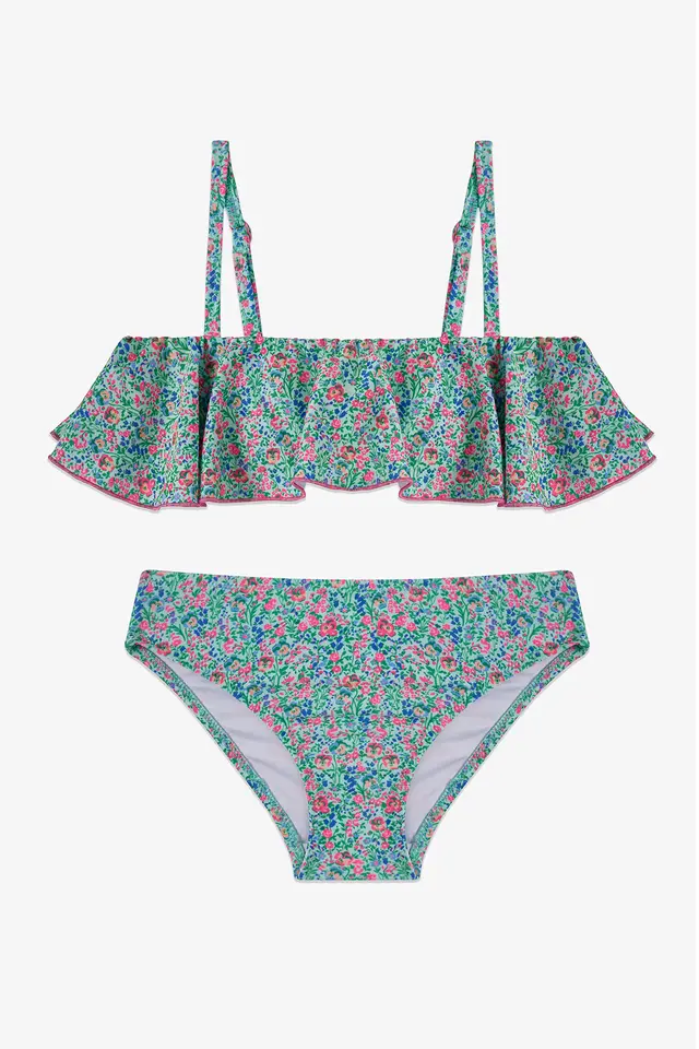 PENTI Girls' Ditsy Bandeau Tiny Floral Pattern Bikini Set