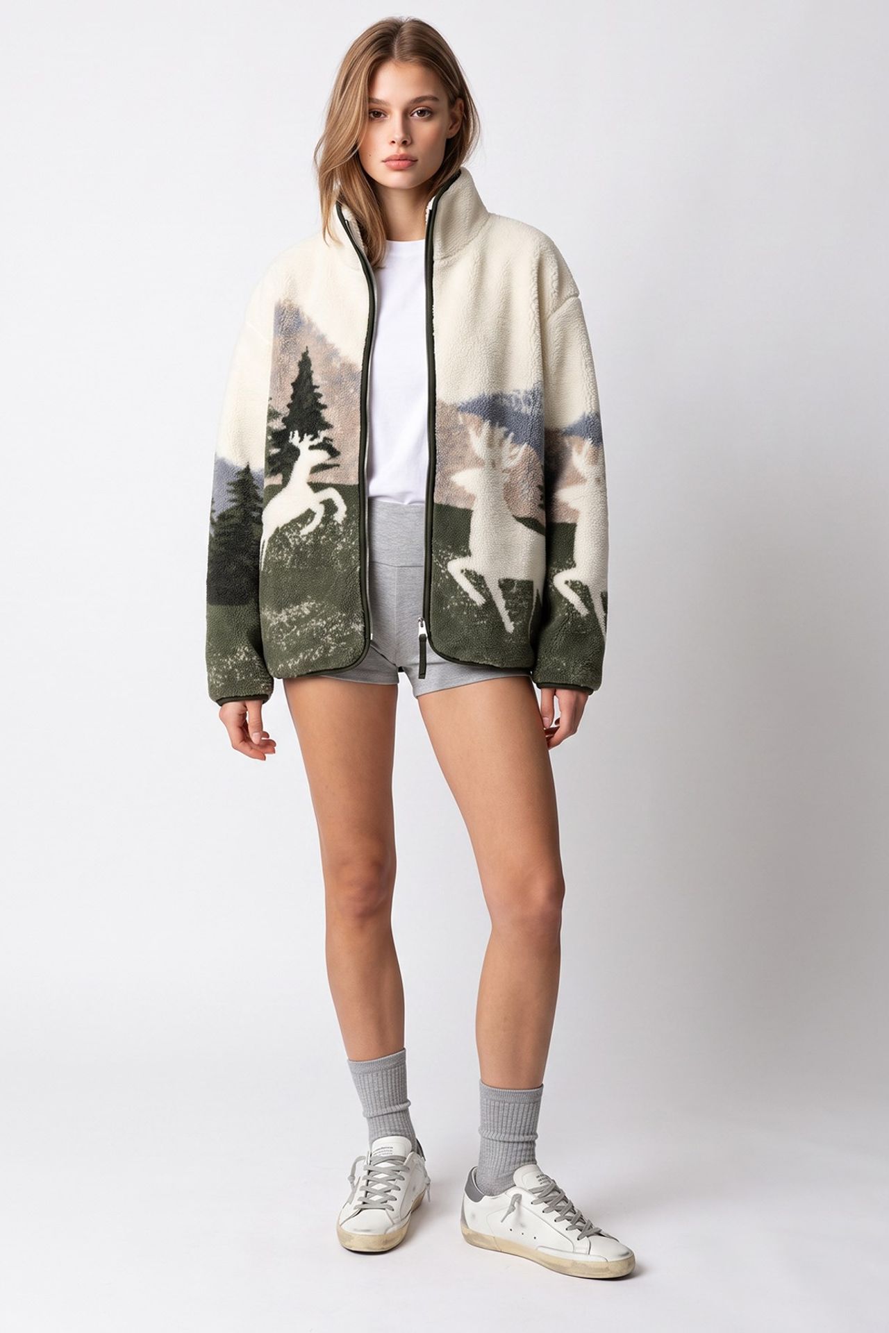 MIXRAY Kadın Geometrik Fermuarlı Yaka Sweatshirt 4
