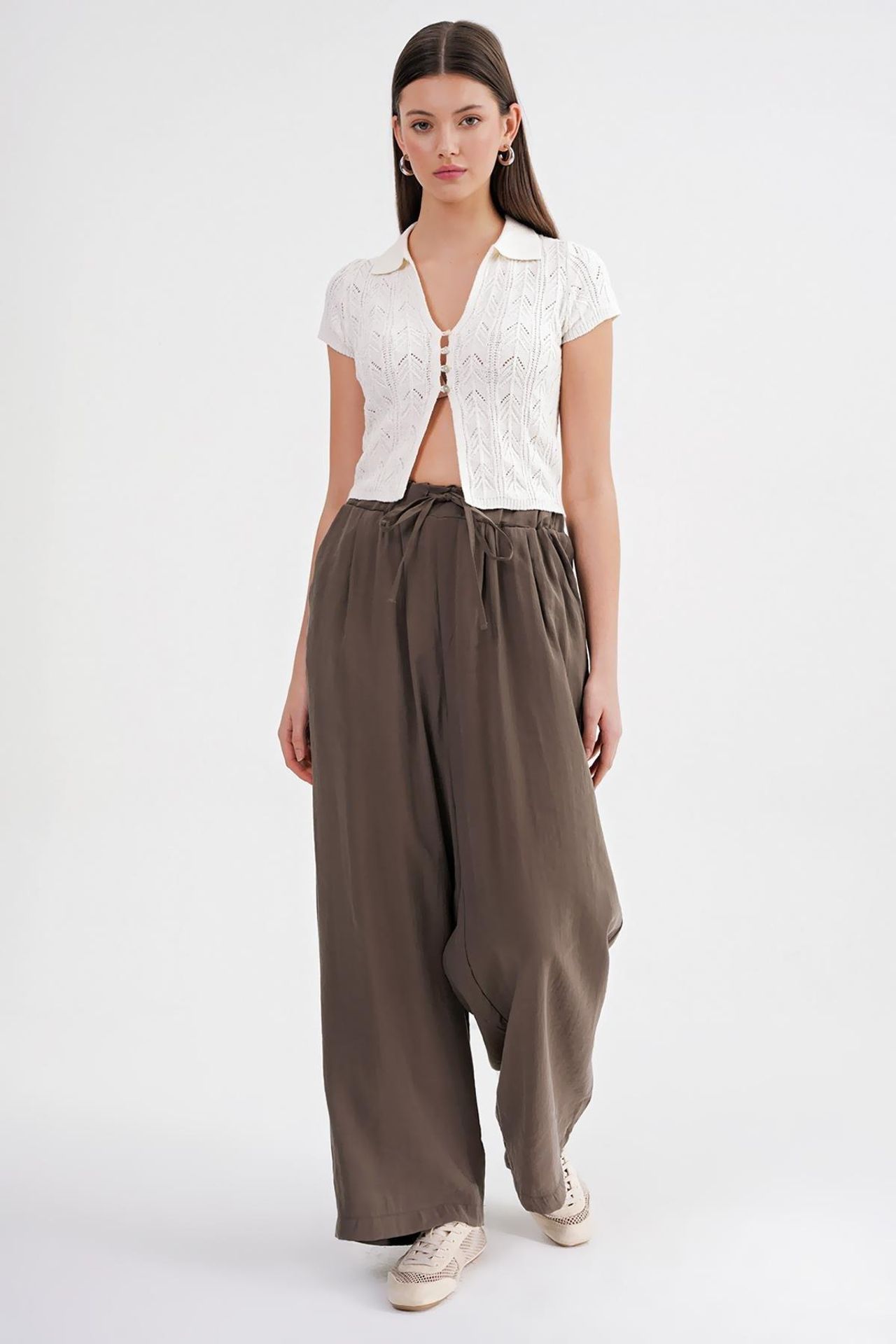 Mixray High Waist Modal Pleated Palazzo Pants with Drawstring 4