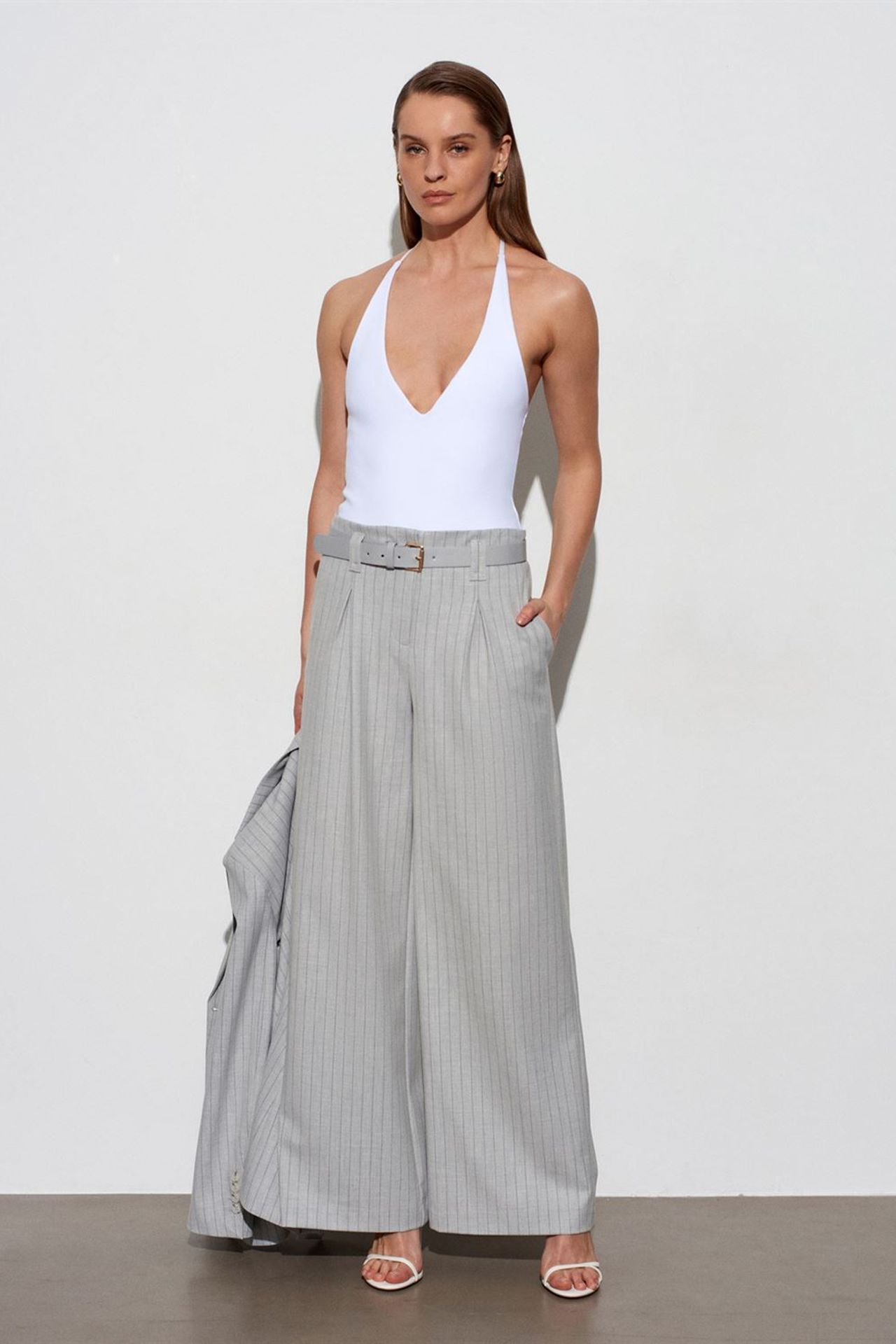 DILVIN Striped Wide-Leg Pleated Trousers 5