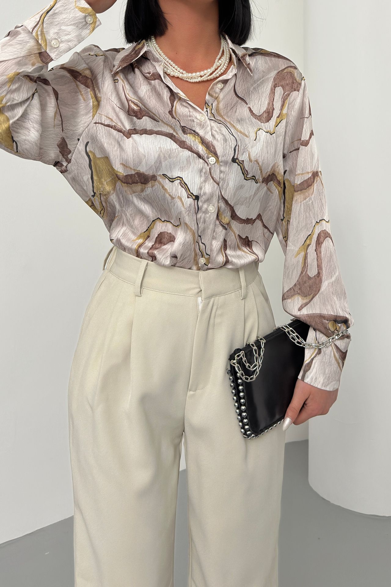 MY FASHION Soyut Baskılı Düğmeli Gömlek 6
