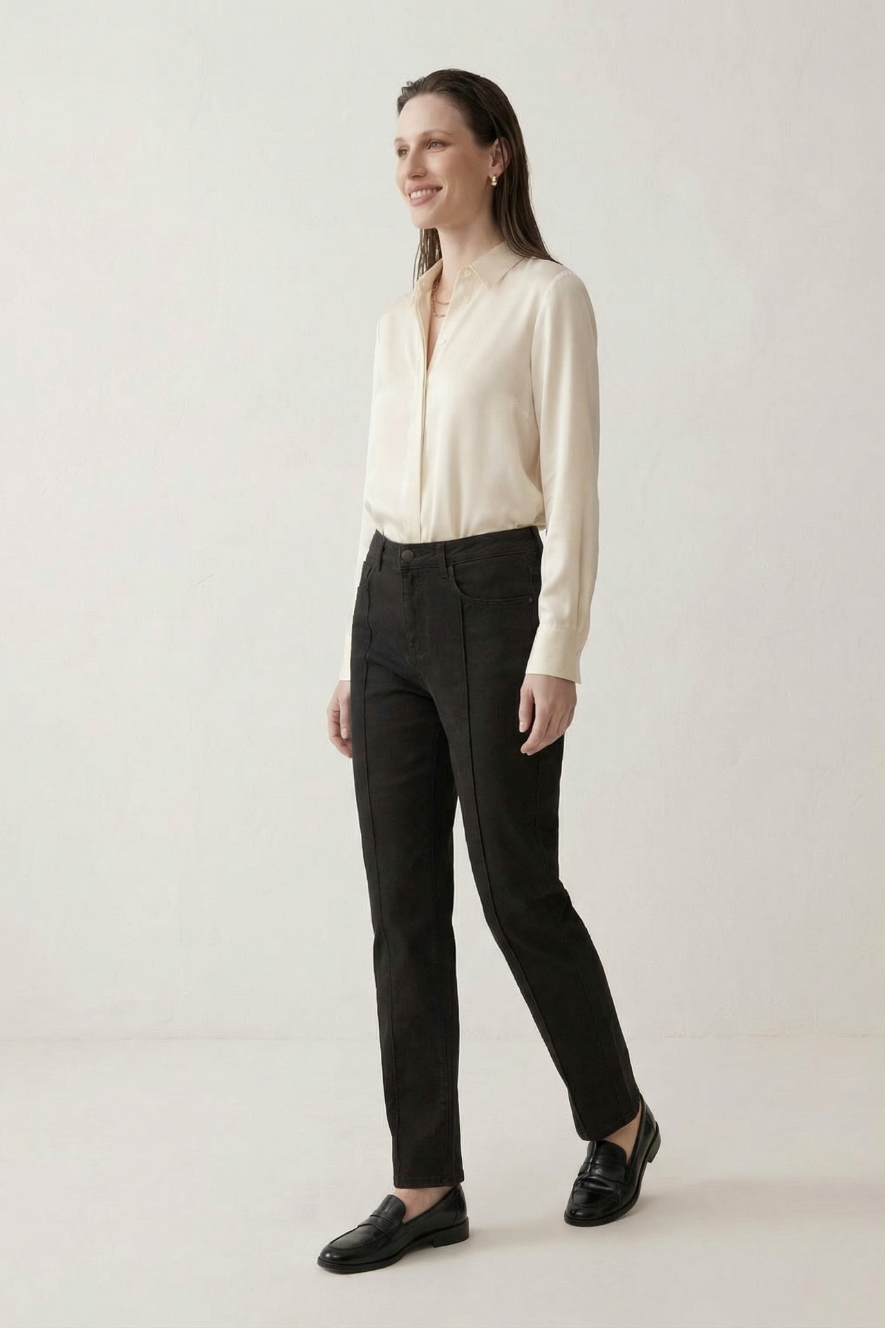 MY FASHION High Waist Straight Leg Denim Pants with Pockets 3