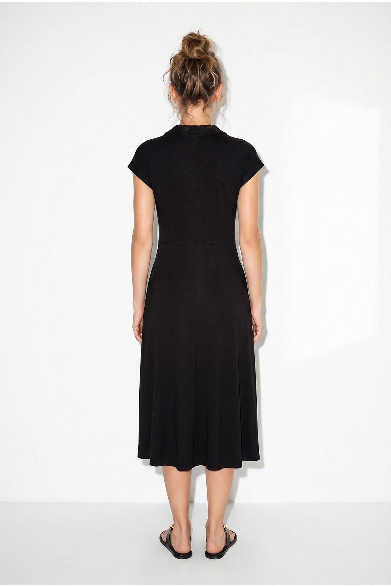 LUCCI A-line Midi Jersey Dress With Polo Collar 6