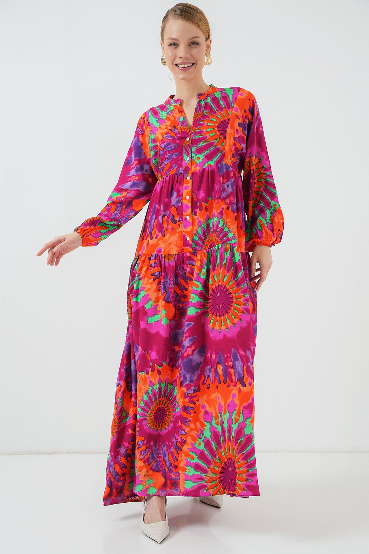 BDART Printed V-Neck Maxi Dress with Button Closure 4