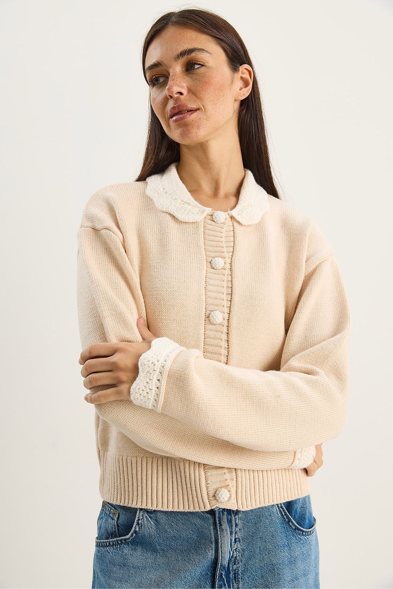 LUCCI Thick Ribbed Knit Cardigan with Button Closure 3