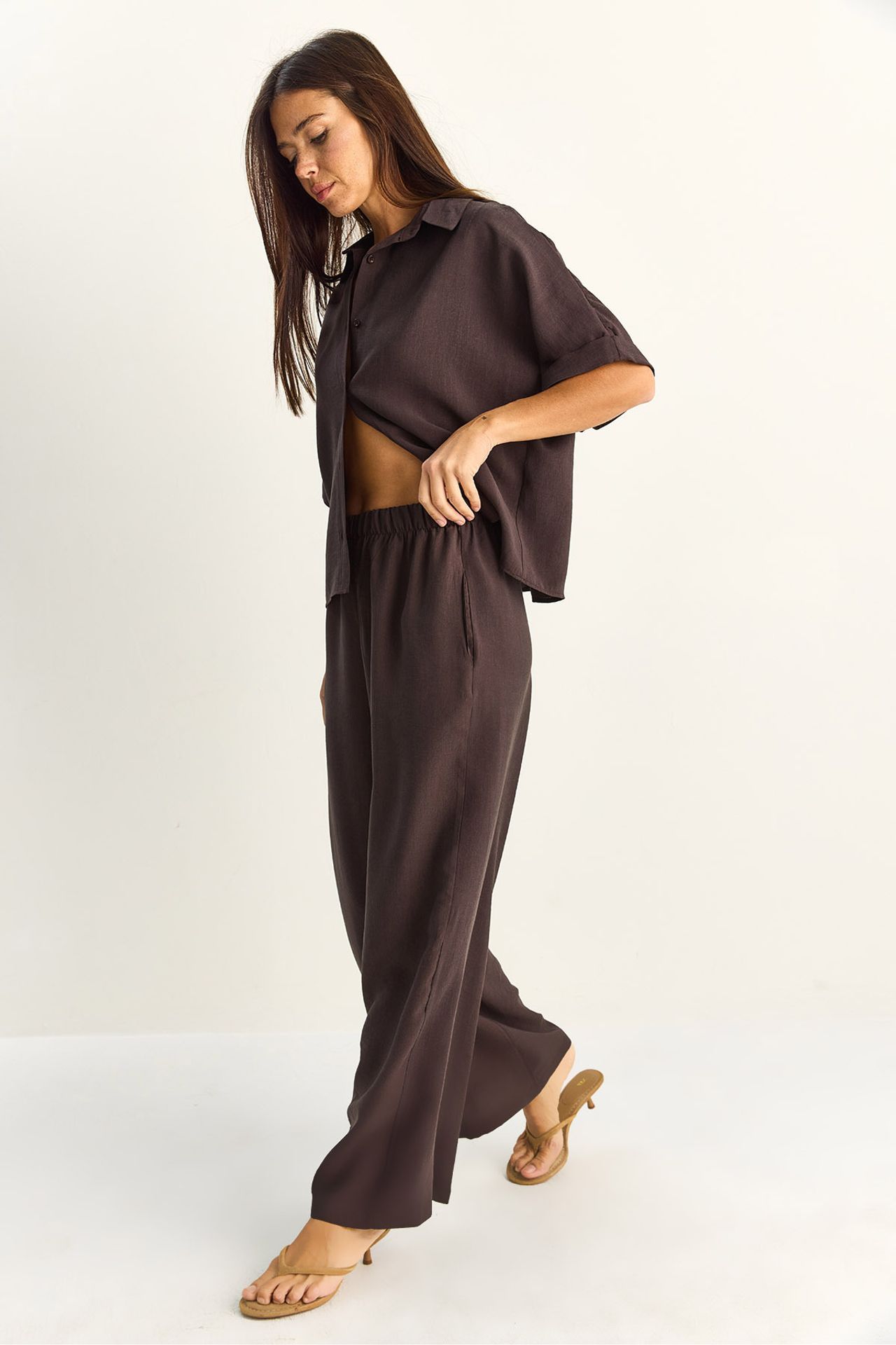 LUCCI High Waist Wide Leg Two-Piece Co-ord Set with Shirt Collar 3