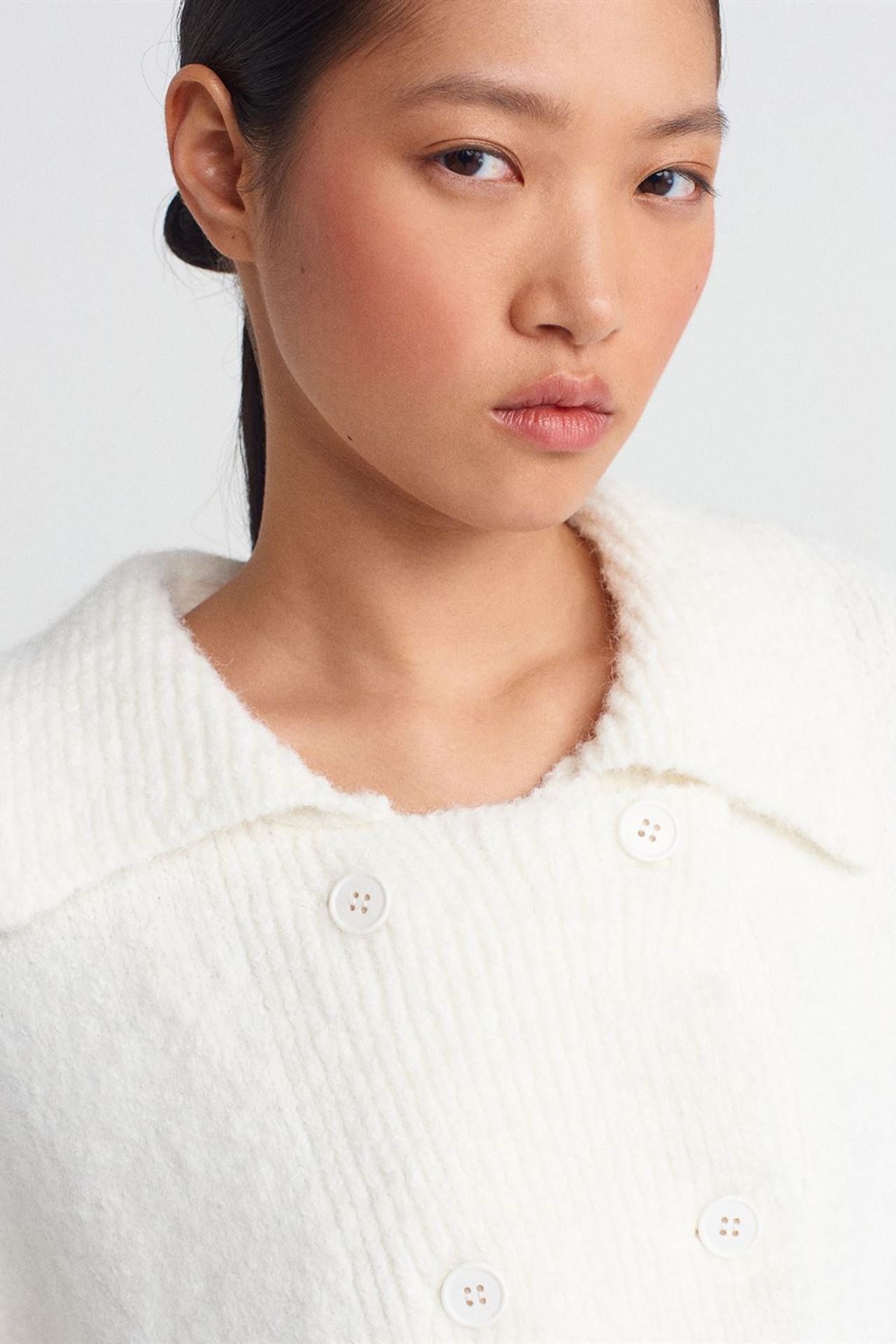 DILVIN Ribbed Polo-collar Button Cardigan 4