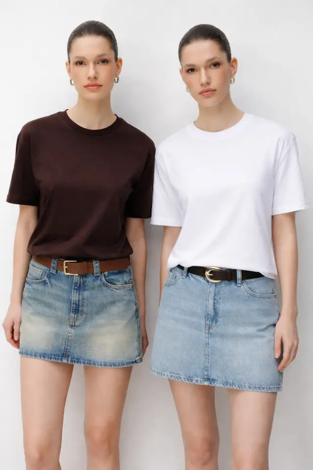 MIXRAY Oversized Ribbed Crew Neck Two-Piece T-Shirt Set