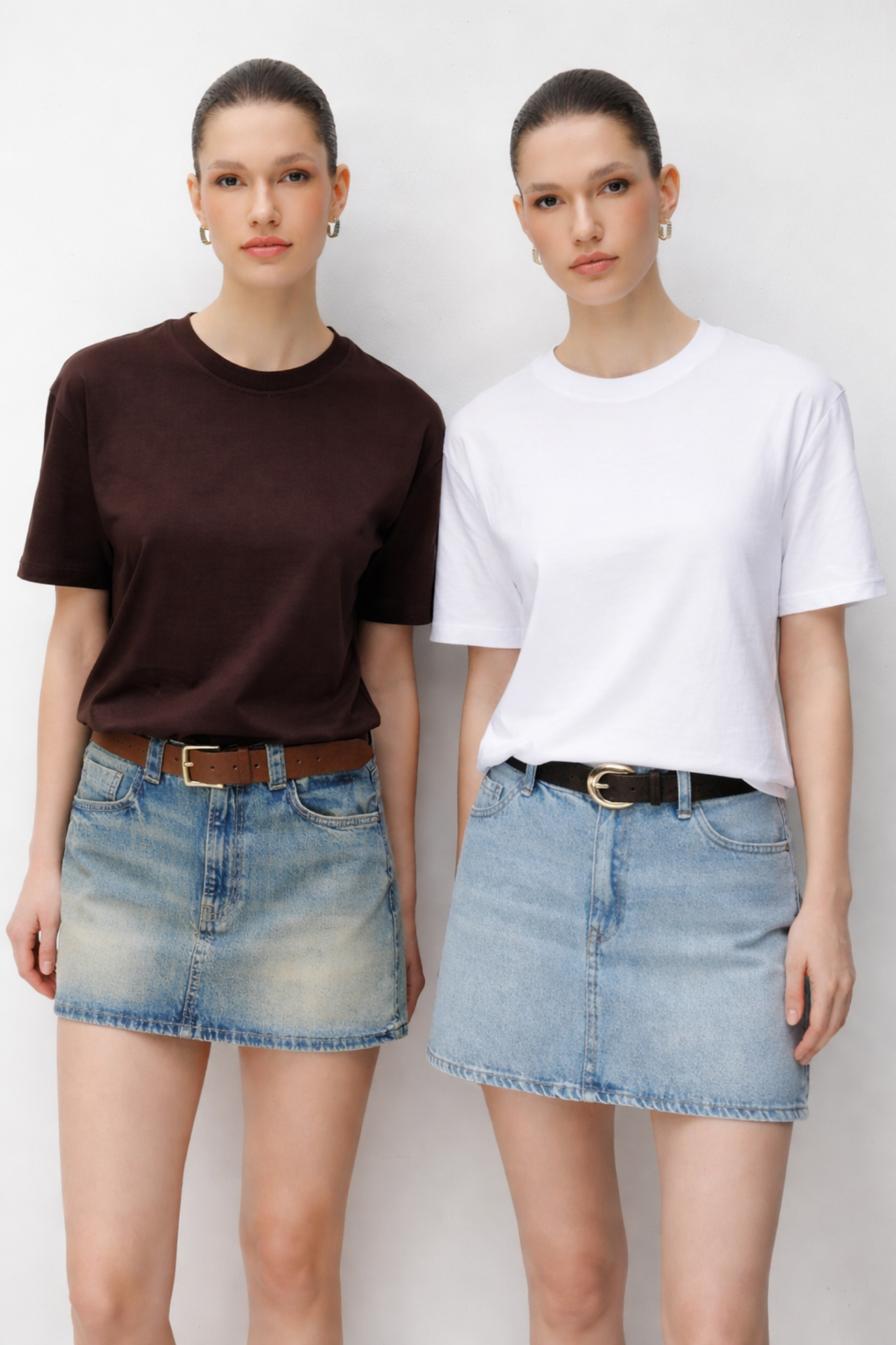 MIXRAY Oversized Ribbed Crew Neck Two-Piece T-Shirt Set 1