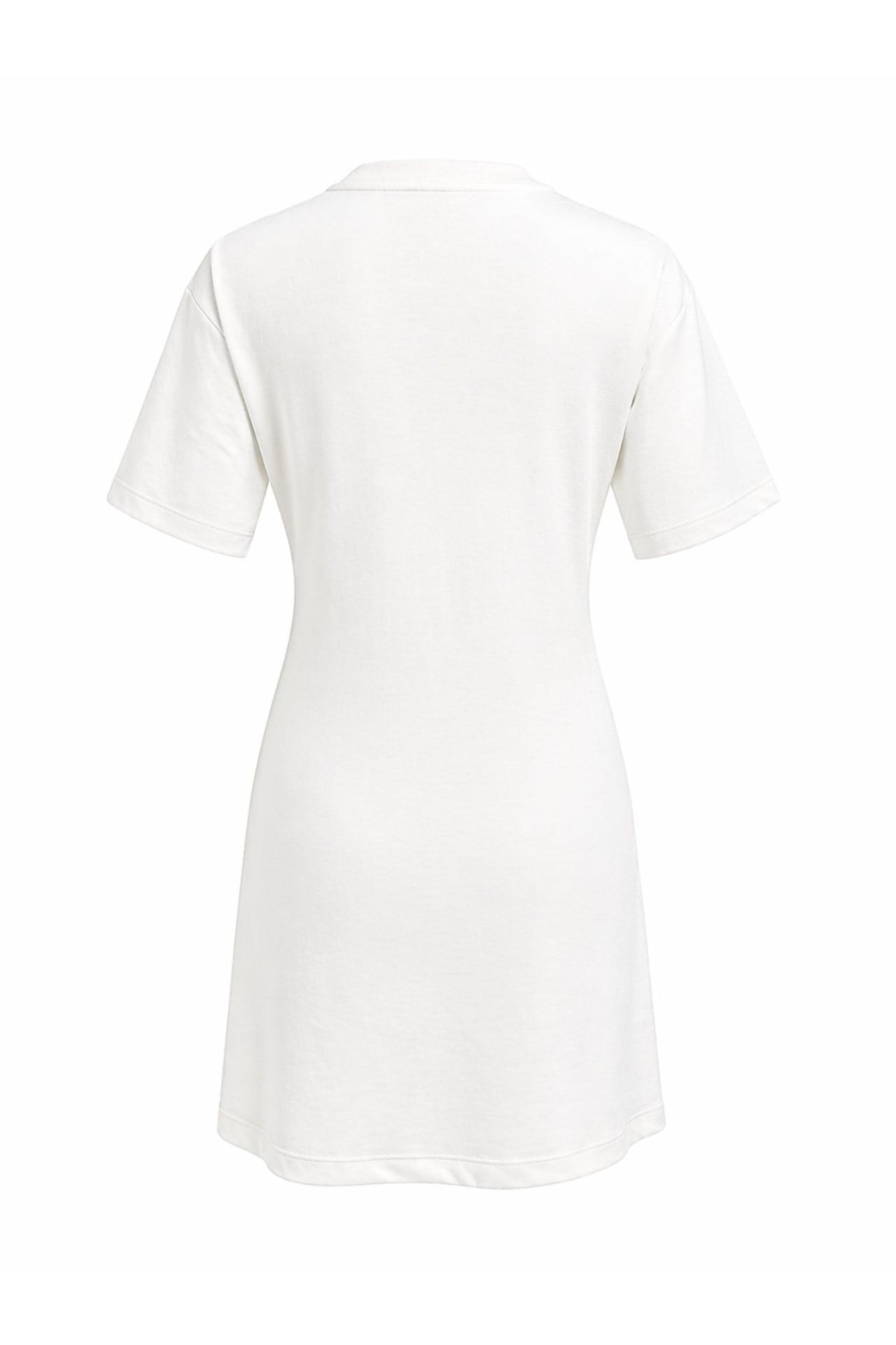 MIXRAY Crew Neck Mini T-Shirt Dress with Stone Accessory 3
