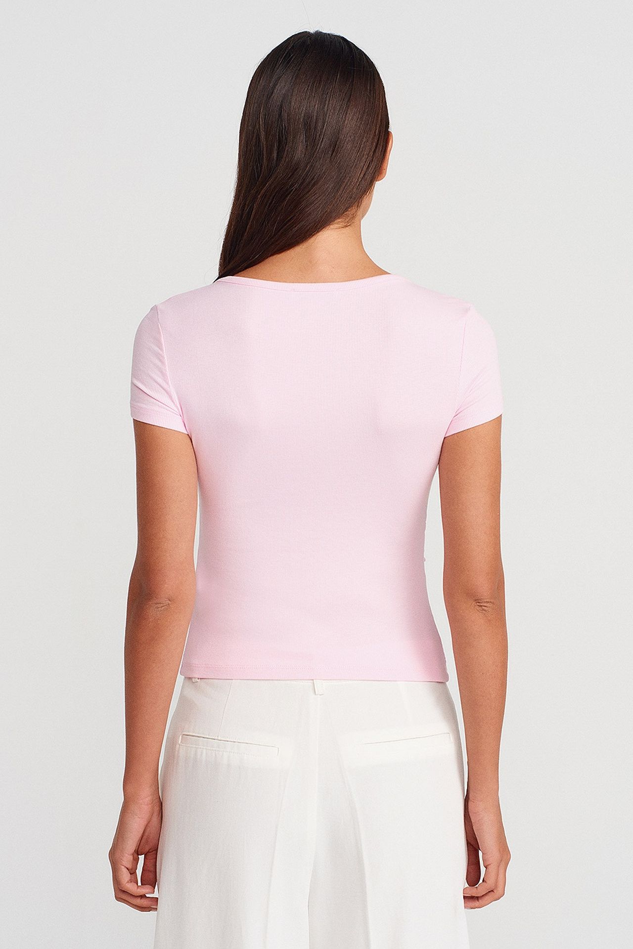 DILVIN Slim Fit V-Neck Button Blouse 2