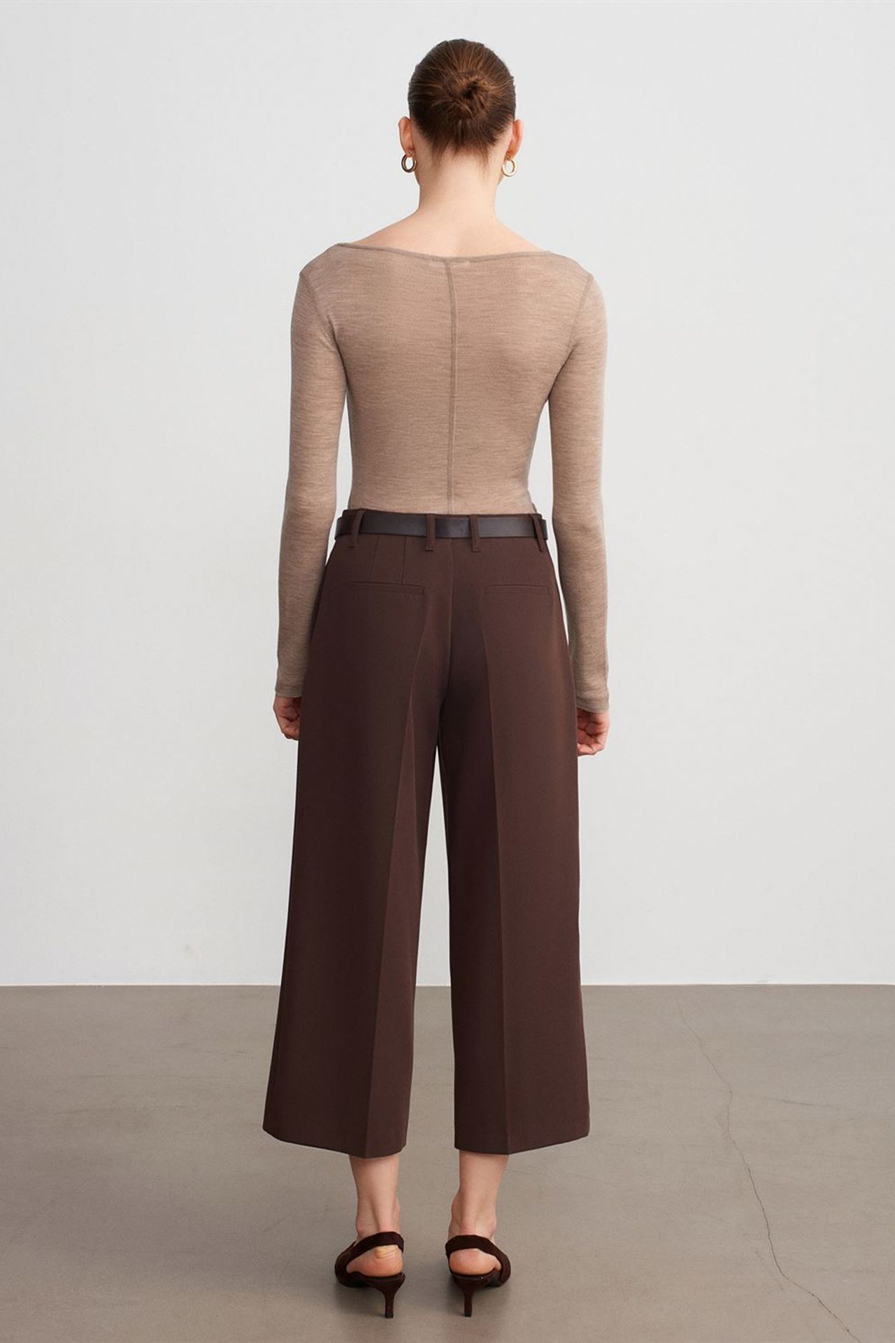 DILVIN Yüksek Bel Kemerli Krep Culotte Pantolon 2