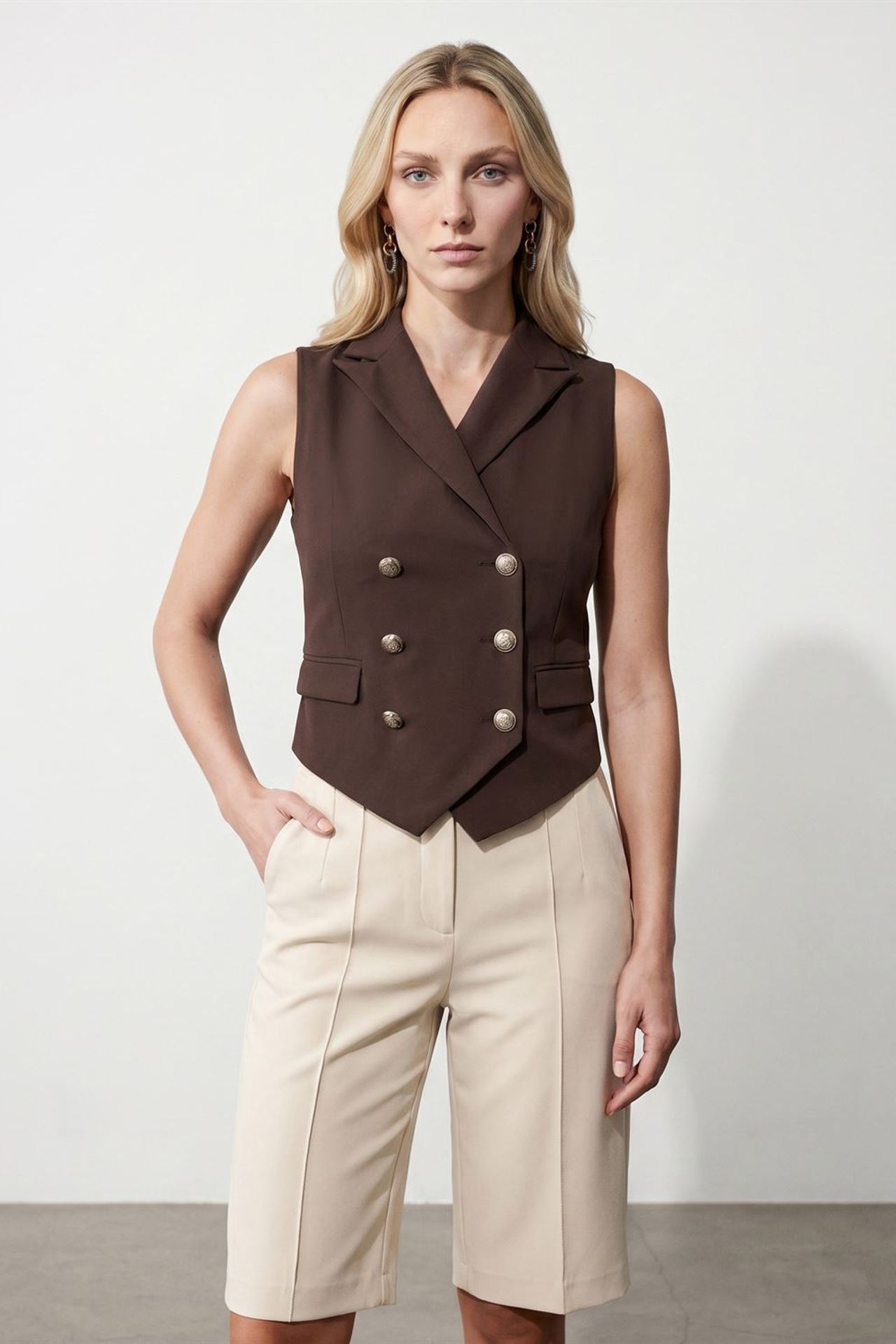 DILVIN Women's Shawl-collar Woven Waistcoat 3