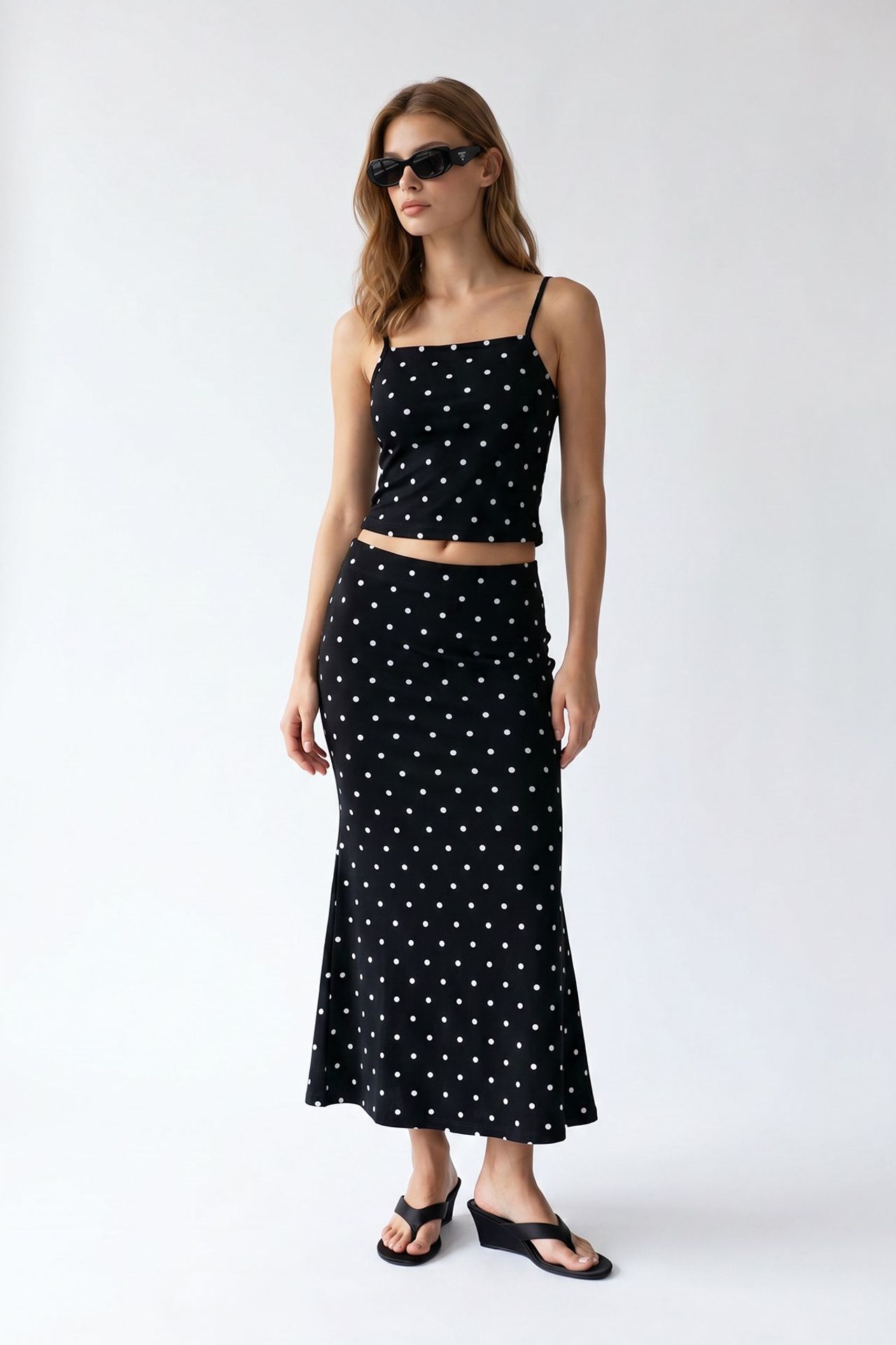 MIXRAY Women's High Waist Polka Dot Two-Piece Coord 5