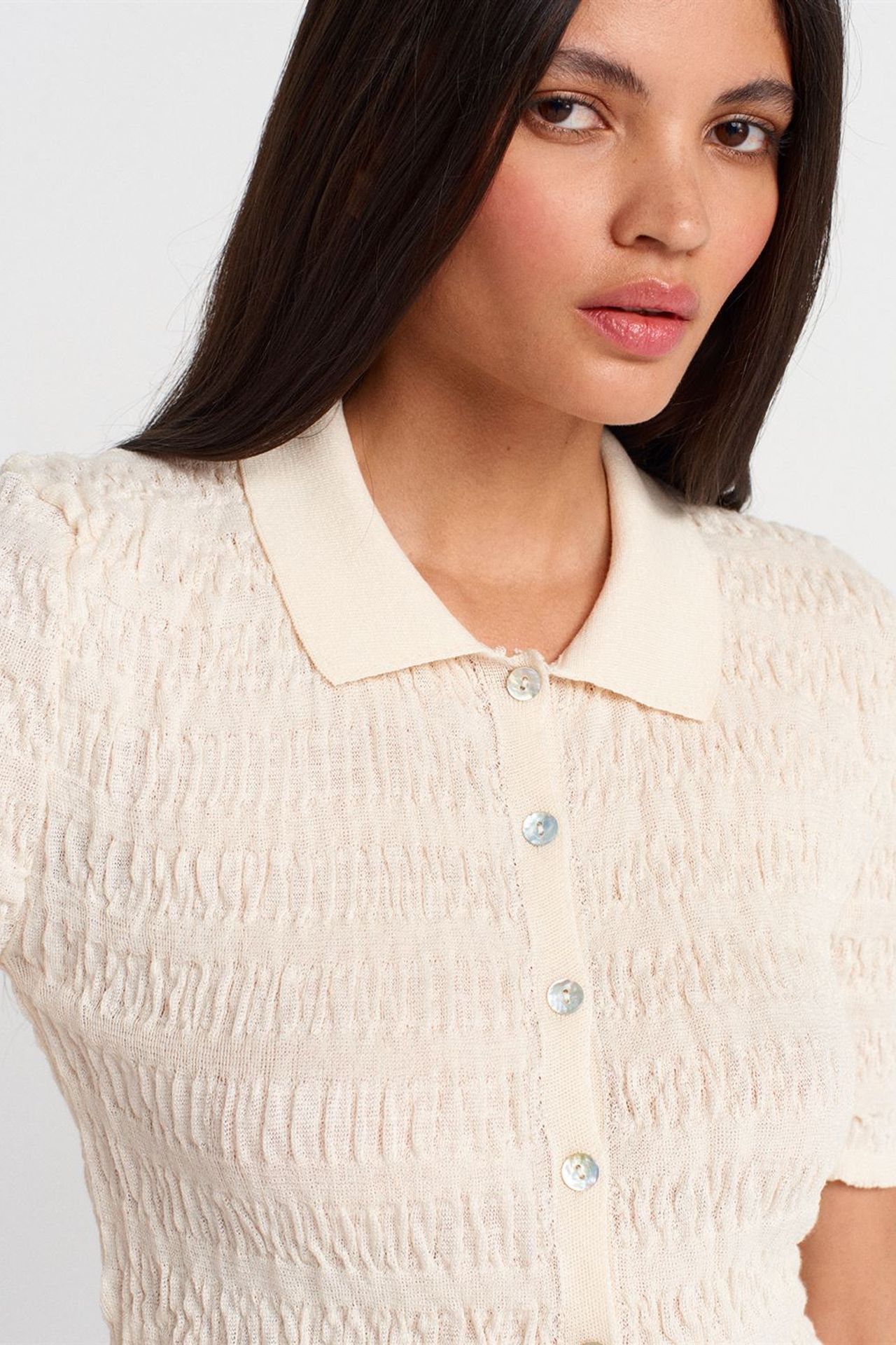 DILVIN Fitted Ribbed Cotton Blend Short-sleeve Cardigan 3