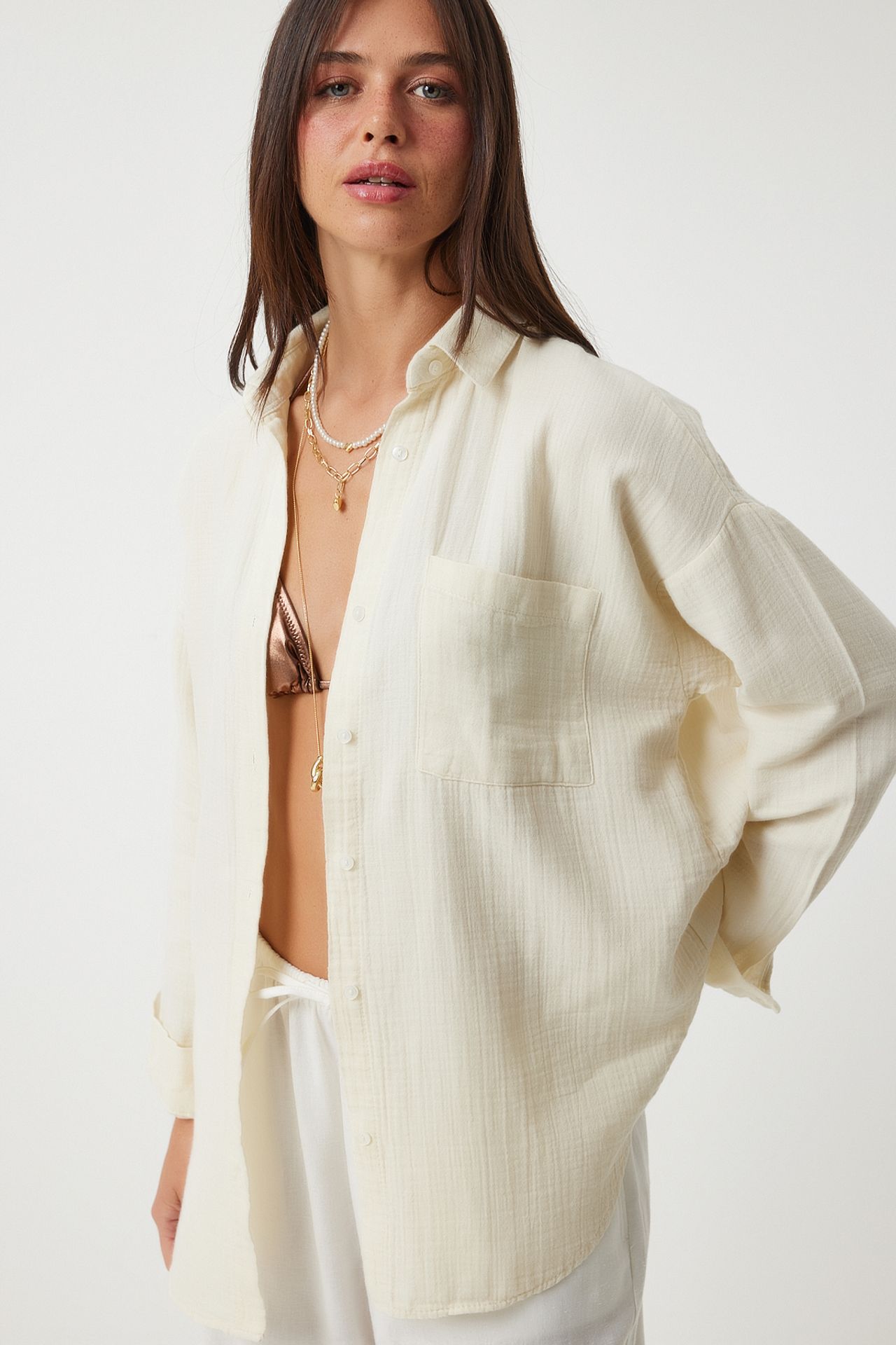 ISTANBUL Oversized Textured Cotton Shirt with Pocket 5