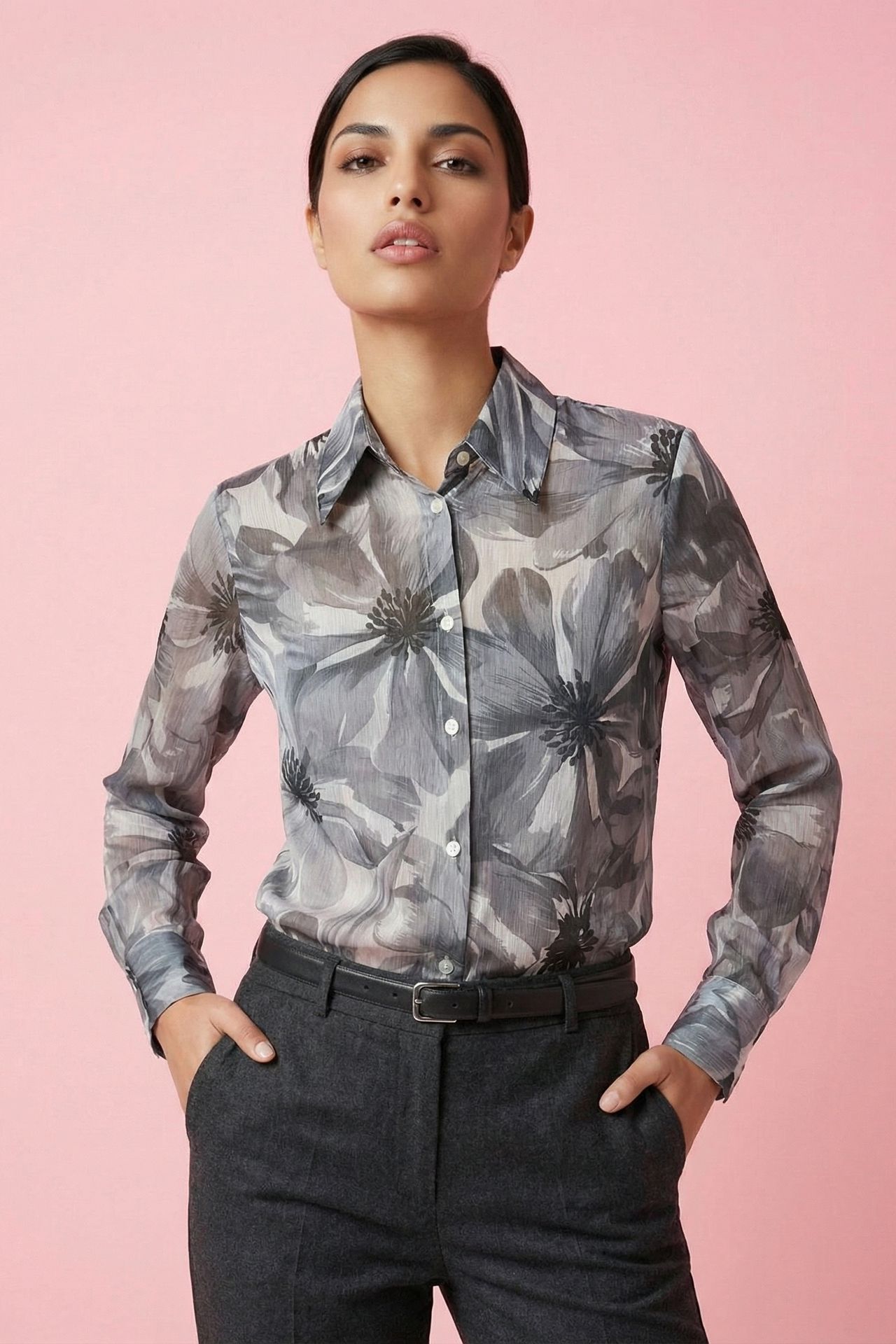 MY FASHION Çiçek Desenli Düğmeli Gömlek 6
