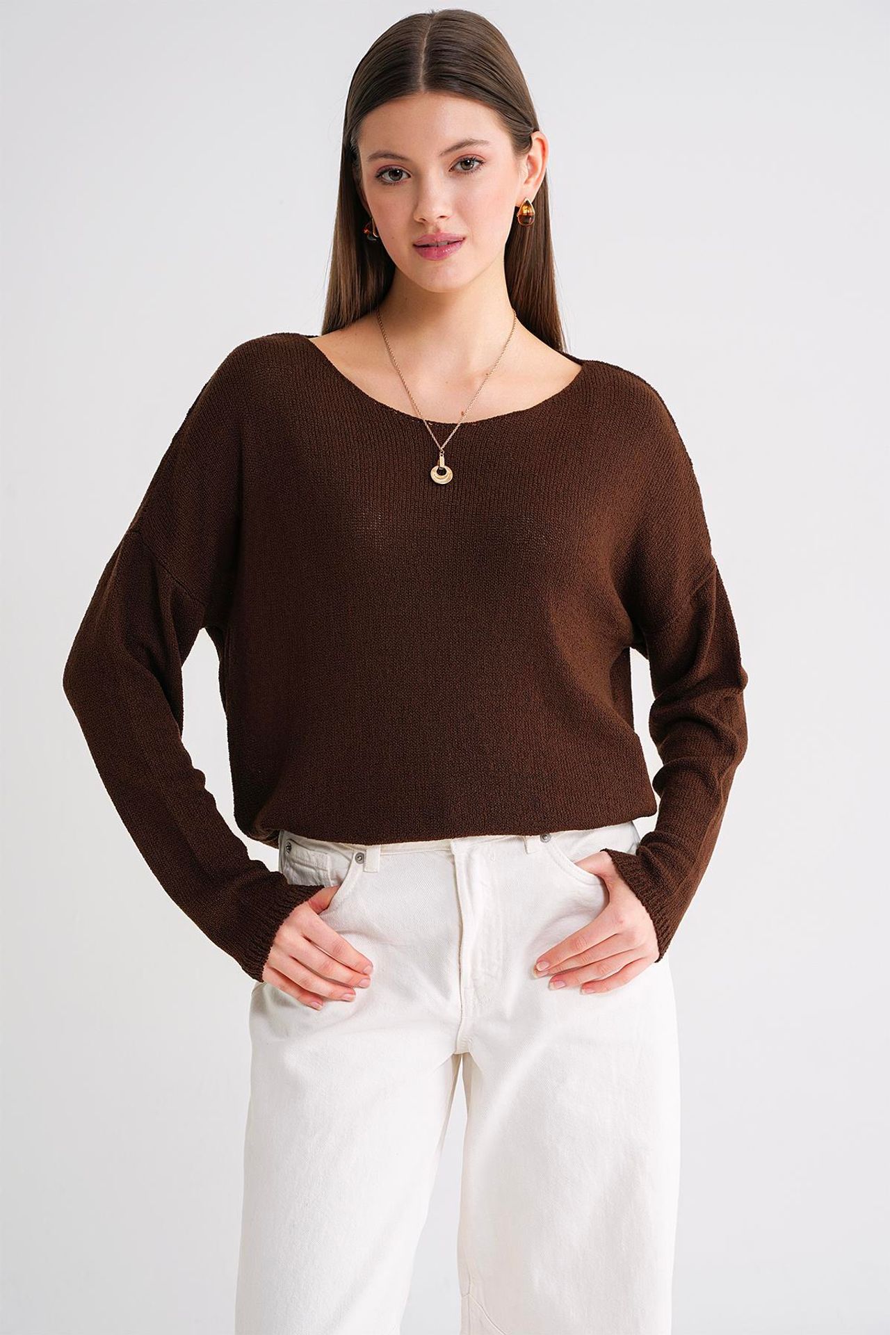MIXRAY Oversized Boat Neck Knit Sweater 4