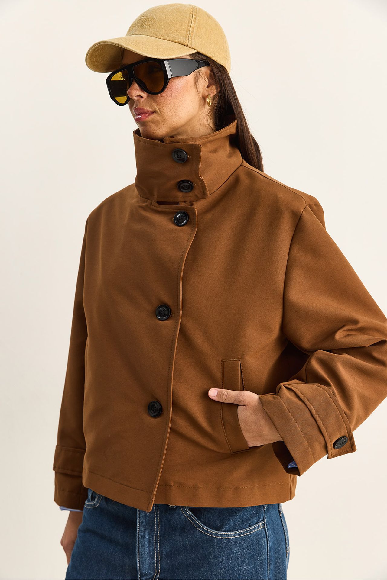 LUCCI Short Mandarin Collar Trench Coat 6