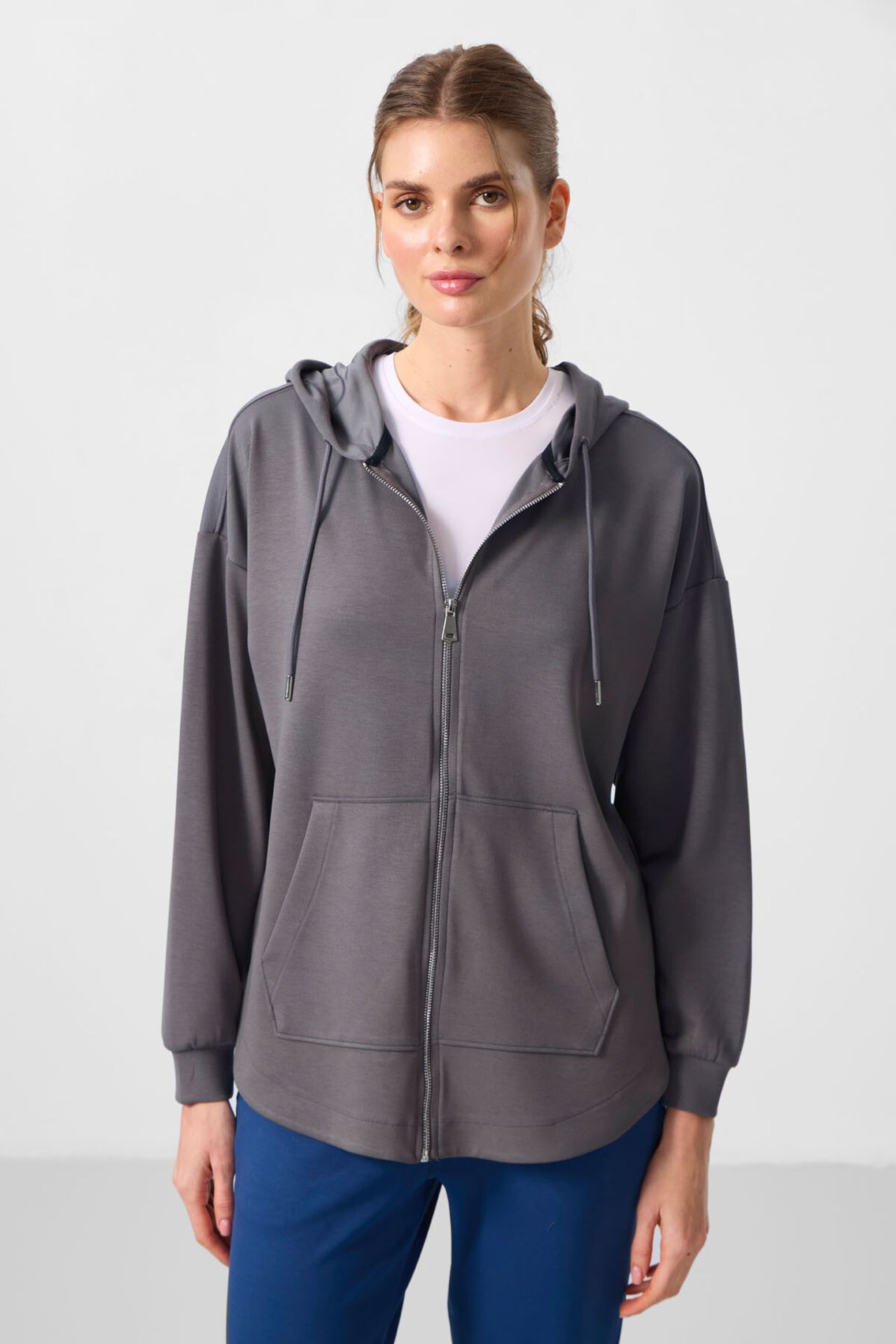 TOMMY Oversized Hooded Long Zip-front Tunic Hoodie 2