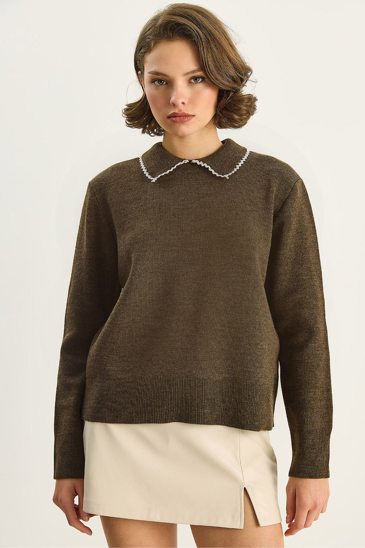 LUCCI Knit Sweater with Shirt Collar 1