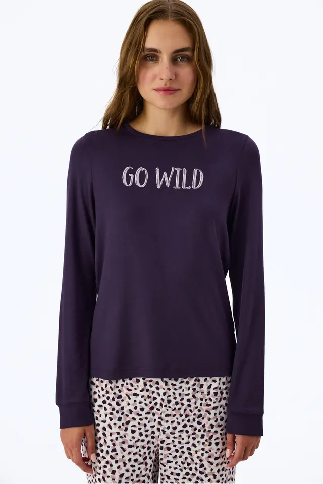 PENTI Midnight Mood Slogan Print Long Sleeve T-Shirt Pyjama Top